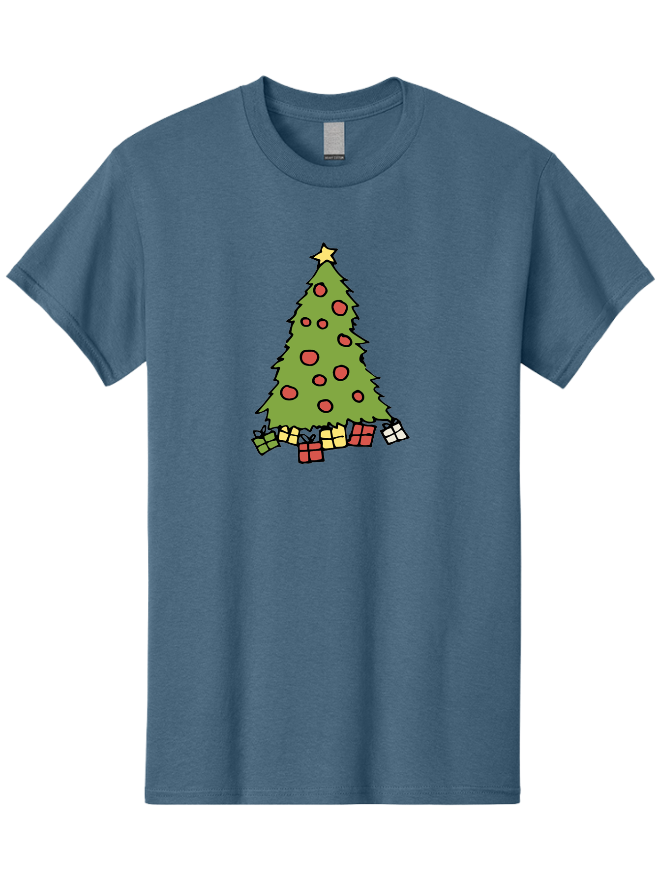 Christmas-Tree-3 Men'S Graphic Tee, 100% Cotton, Comfortable Casual Summer Wear, Machine Washable, Christmas Tree, Red Ornaments, Festive Decorations, Wrapped Gifts, Holiday Season, Joyful Atmosphere, Cartoon Style, Golden Star, -  Aaa824 15