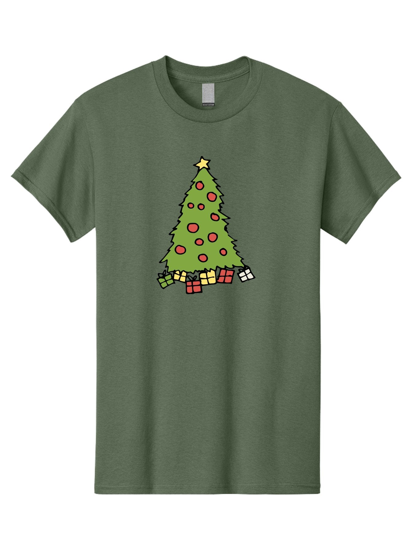 Christmas-Tree-3 Men'S Graphic Tee, 100% Cotton, Comfortable Casual Summer Wear, Machine Washable, Christmas Tree, Red Ornaments, Festive Decorations, Wrapped Gifts, Holiday Season, Joyful Atmosphere, Cartoon Style, Golden Star, -  Aaa824 8