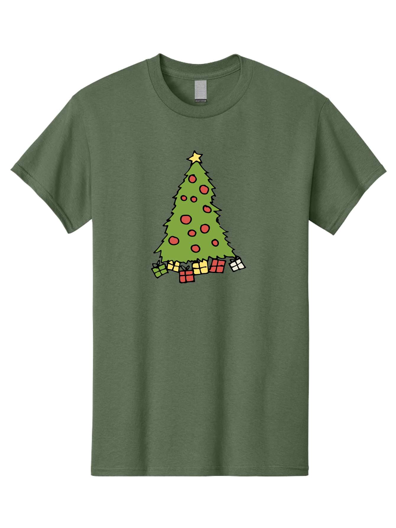 Christmas-Tree-3 Men'S Graphic Tee, 100% Cotton, Comfortable Casual Summer Wear, Machine Washable, Christmas Tree, Red Ornaments, Festive Decorations, Wrapped Gifts, Holiday Season, Joyful Atmosphere, Cartoon Style, Golden Star, -  Aaa824 27