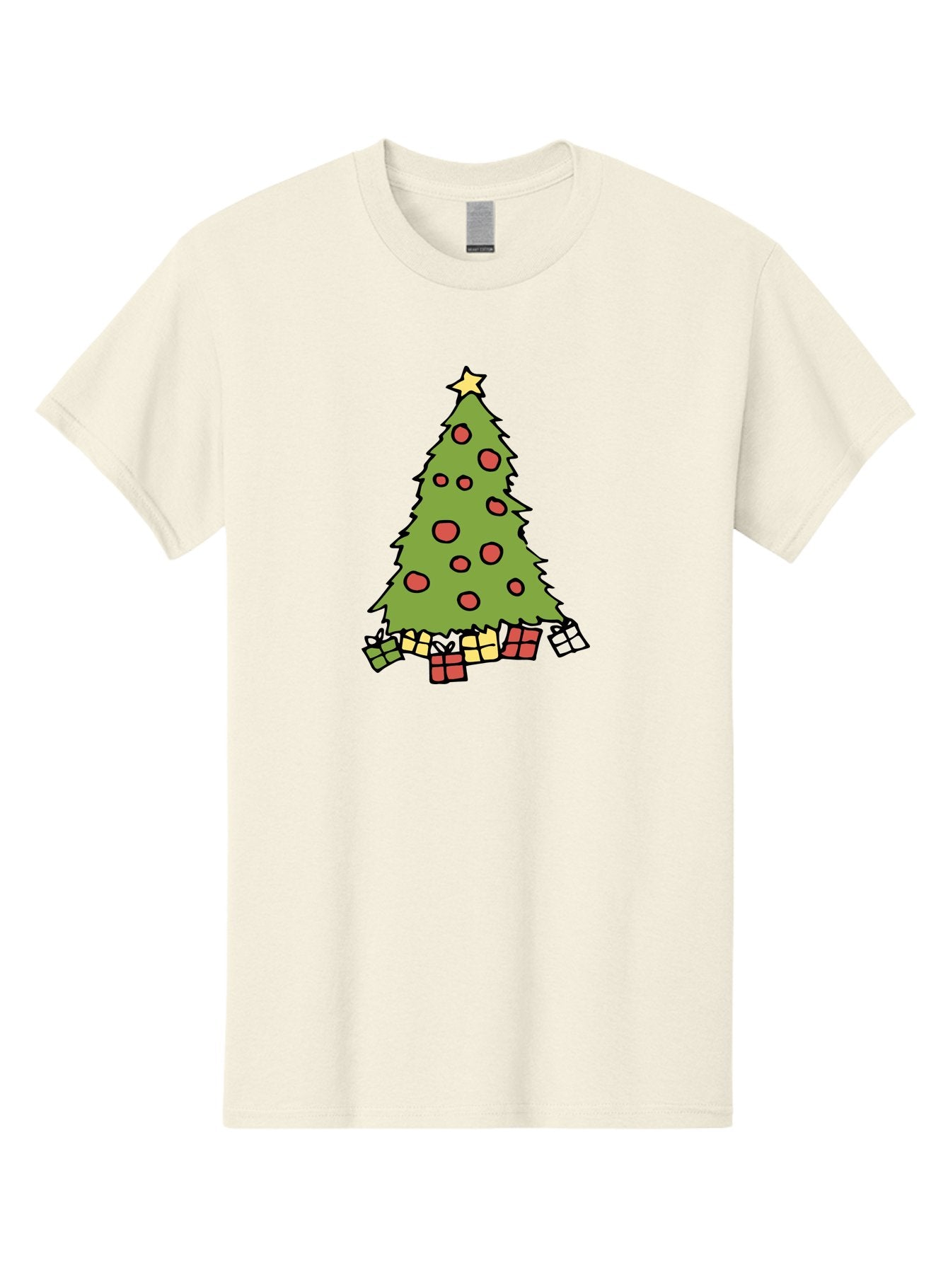 Christmas-Tree-3 Men'S Graphic Tee, 100% Cotton, Comfortable Casual Summer Wear, Machine Washable, Christmas Tree, Red Ornaments, Festive Decorations, Wrapped Gifts, Holiday Season, Joyful Atmosphere, Cartoon Style, Golden Star, -  Aaa824 3