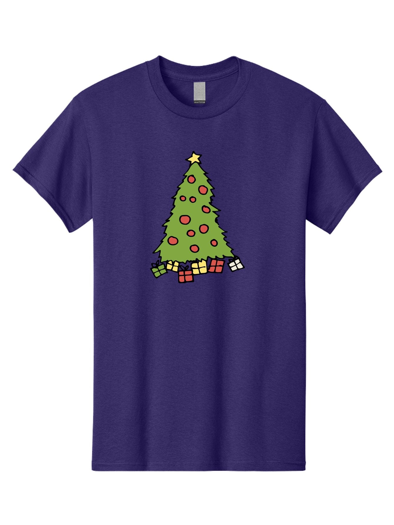 Christmas-Tree-3 Men'S Graphic Tee, 100% Cotton, Comfortable Casual Summer Wear, Machine Washable, Christmas Tree, Red Ornaments, Festive Decorations, Wrapped Gifts, Holiday Season, Joyful Atmosphere, Cartoon Style, Golden Star, -  Aaa824 13
