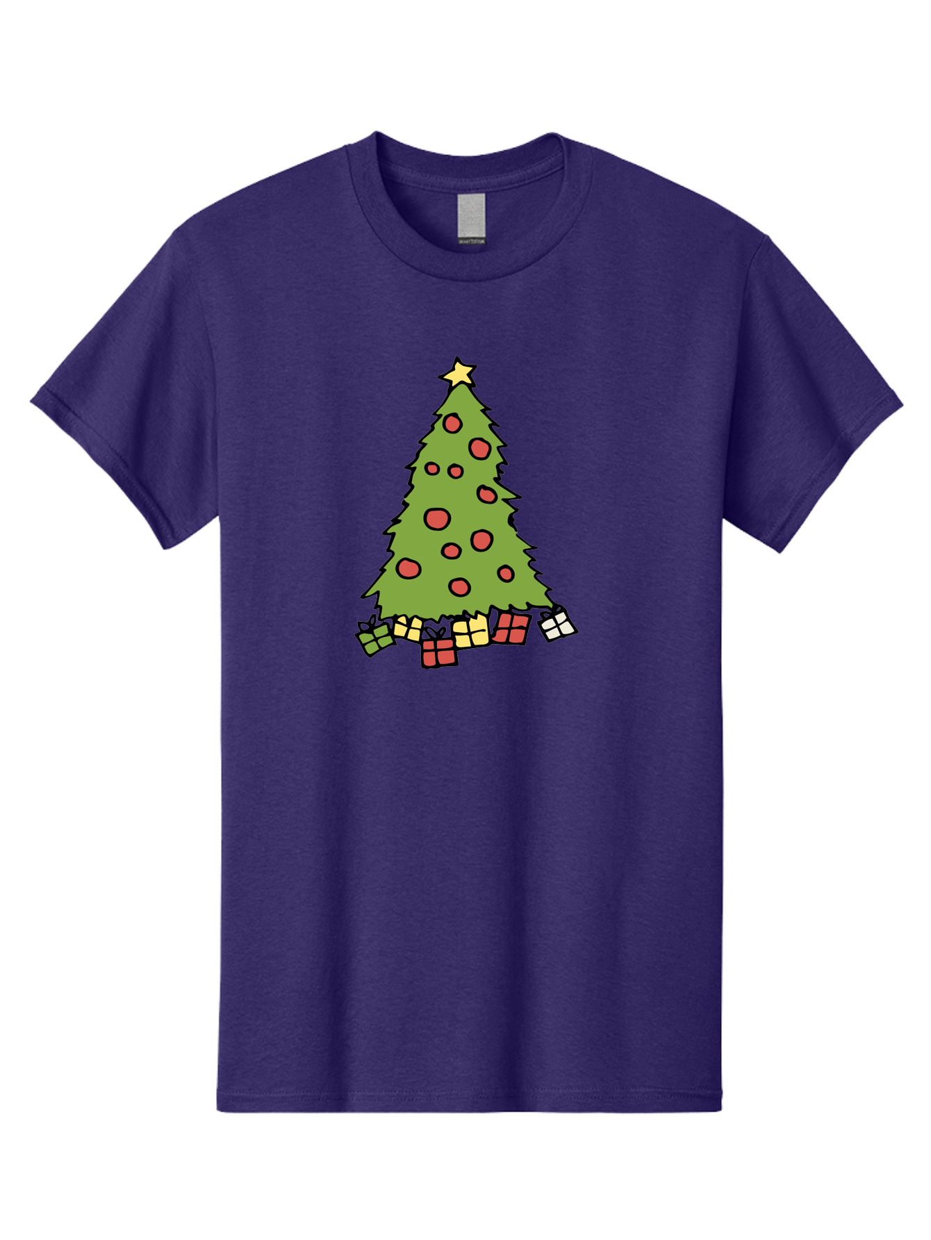 Christmas-Tree-3 Men'S Graphic Tee, 100% Cotton, Comfortable Casual Summer Wear, Machine Washable, Christmas Tree, Red Ornaments, Festive Decorations, Wrapped Gifts, Holiday Season, Joyful Atmosphere, Cartoon Style, Golden Star, -  Aaa824 9