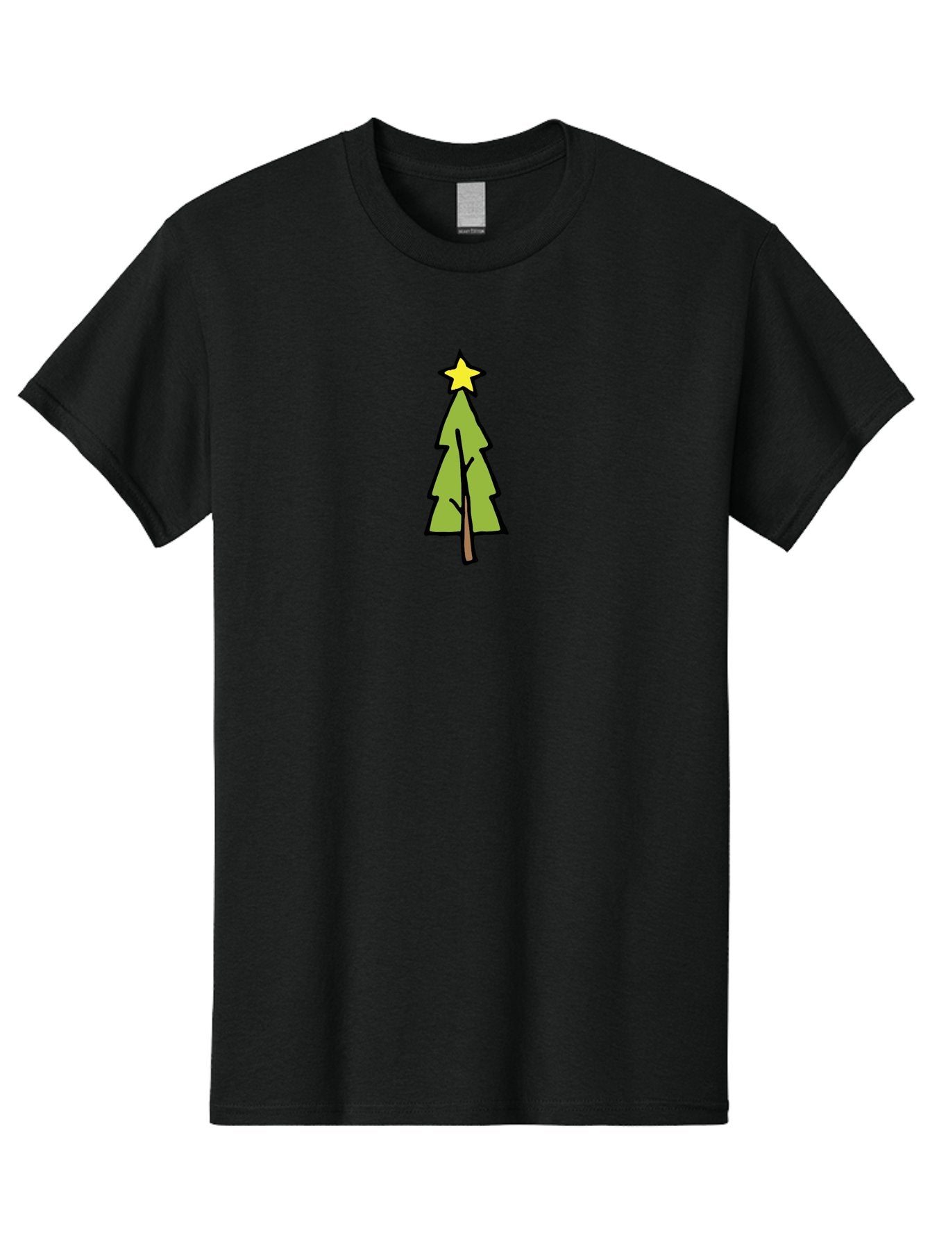 Christmas-Tree-4 Men'S Graphic Tee, 100% Cotton, Comfortable Casual Summer Wear, Machine Washable, Christmas Tree, Festive Season, Holiday Decorations, Star Topper, Cartoon Style, Simple Design, Green Tree, Yellow Star, Winter Wonderland, -  Aaa825 6