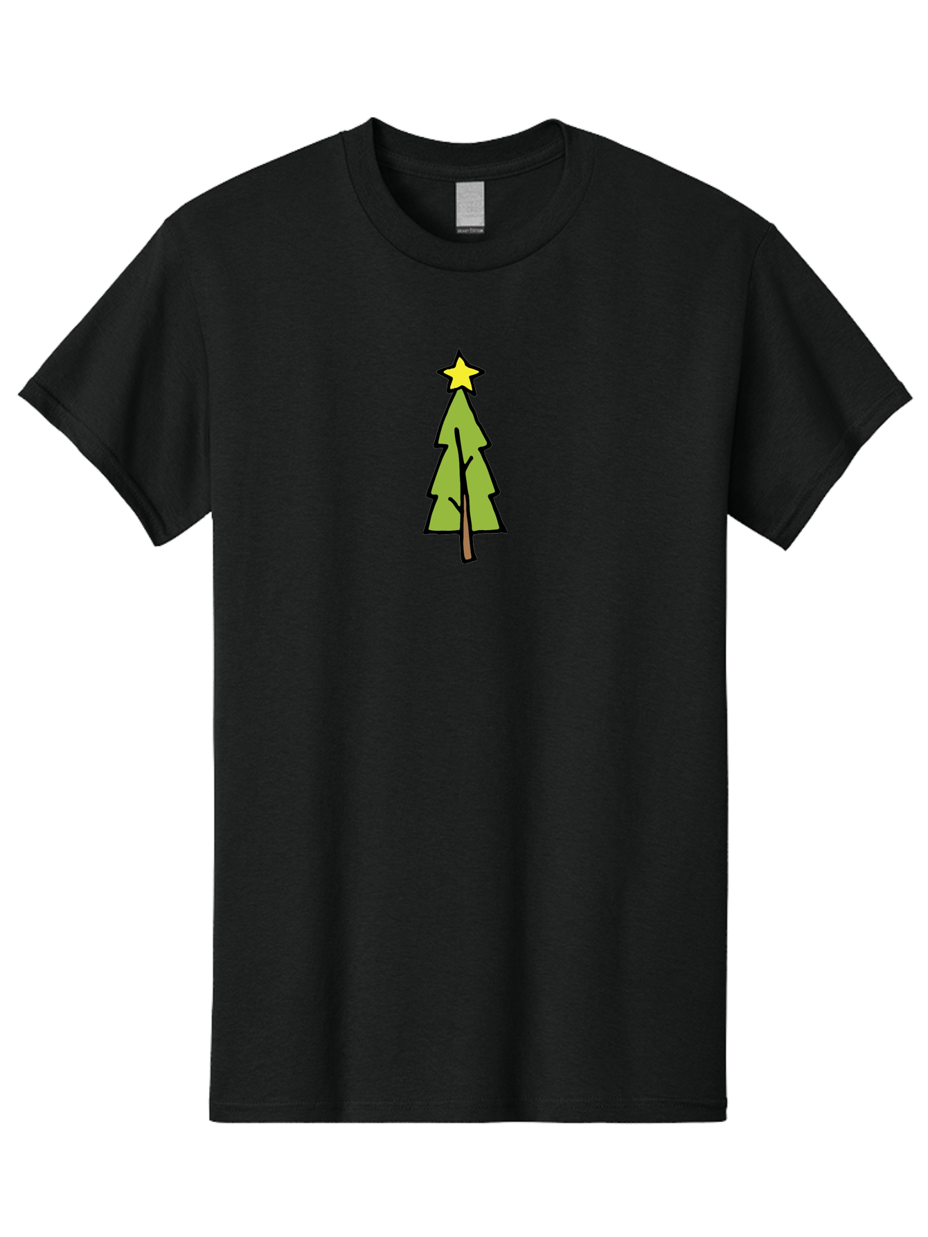 Christmas-Tree-4 Men'S Graphic Tee, 100% Cotton, Comfortable Casual Summer Wear, Machine Washable, Christmas Tree, Festive Season, Holiday Decorations, Star Topper, Cartoon Style, Simple Design, Green Tree, Yellow Star, Winter Wonderland, -  Aaa825