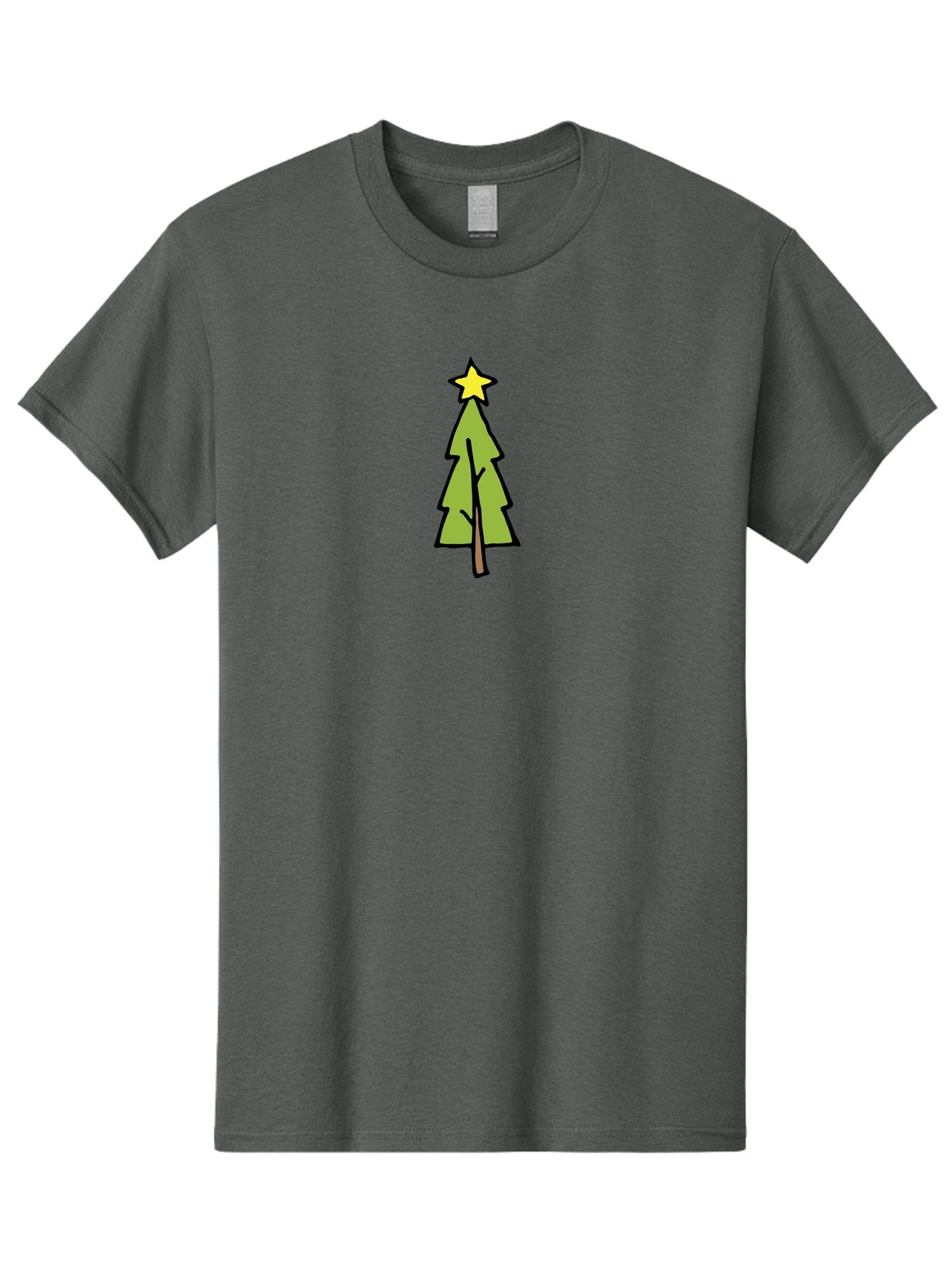 Christmas-Tree-4 Men'S Graphic Tee, 100% Cotton, Comfortable Casual Summer Wear, Machine Washable, Christmas Tree, Festive Season, Holiday Decorations, Star Topper, Cartoon Style, Simple Design, Green Tree, Yellow Star, Winter Wonderland, -  Aaa825 4