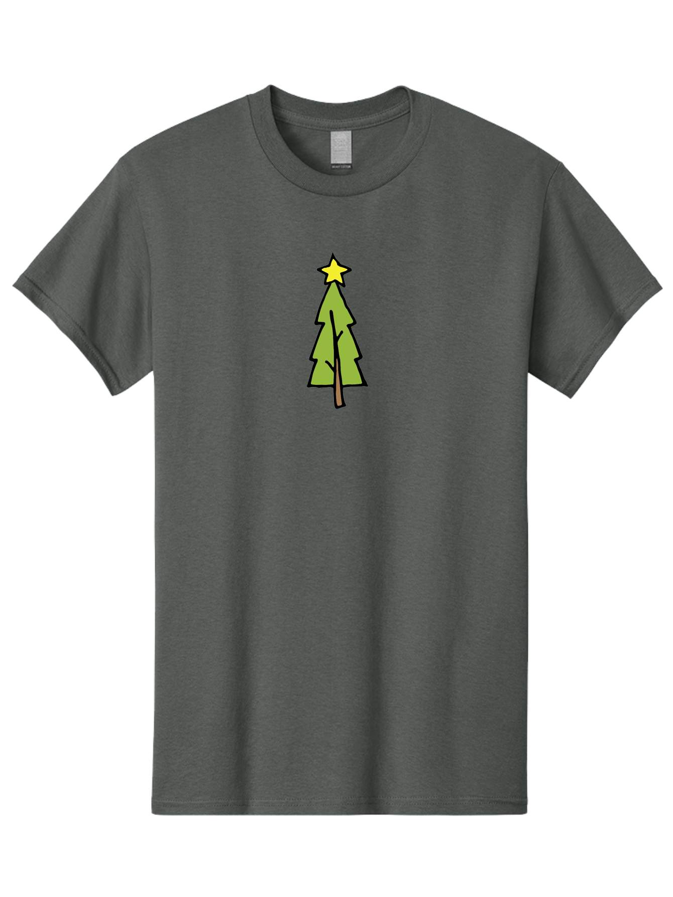 Christmas-Tree-4 Men'S Graphic Tee, 100% Cotton, Comfortable Casual Summer Wear, Machine Washable, Christmas Tree, Festive Season, Holiday Decorations, Star Topper, Cartoon Style, Simple Design, Green Tree, Yellow Star, Winter Wonderland, -  Aaa825