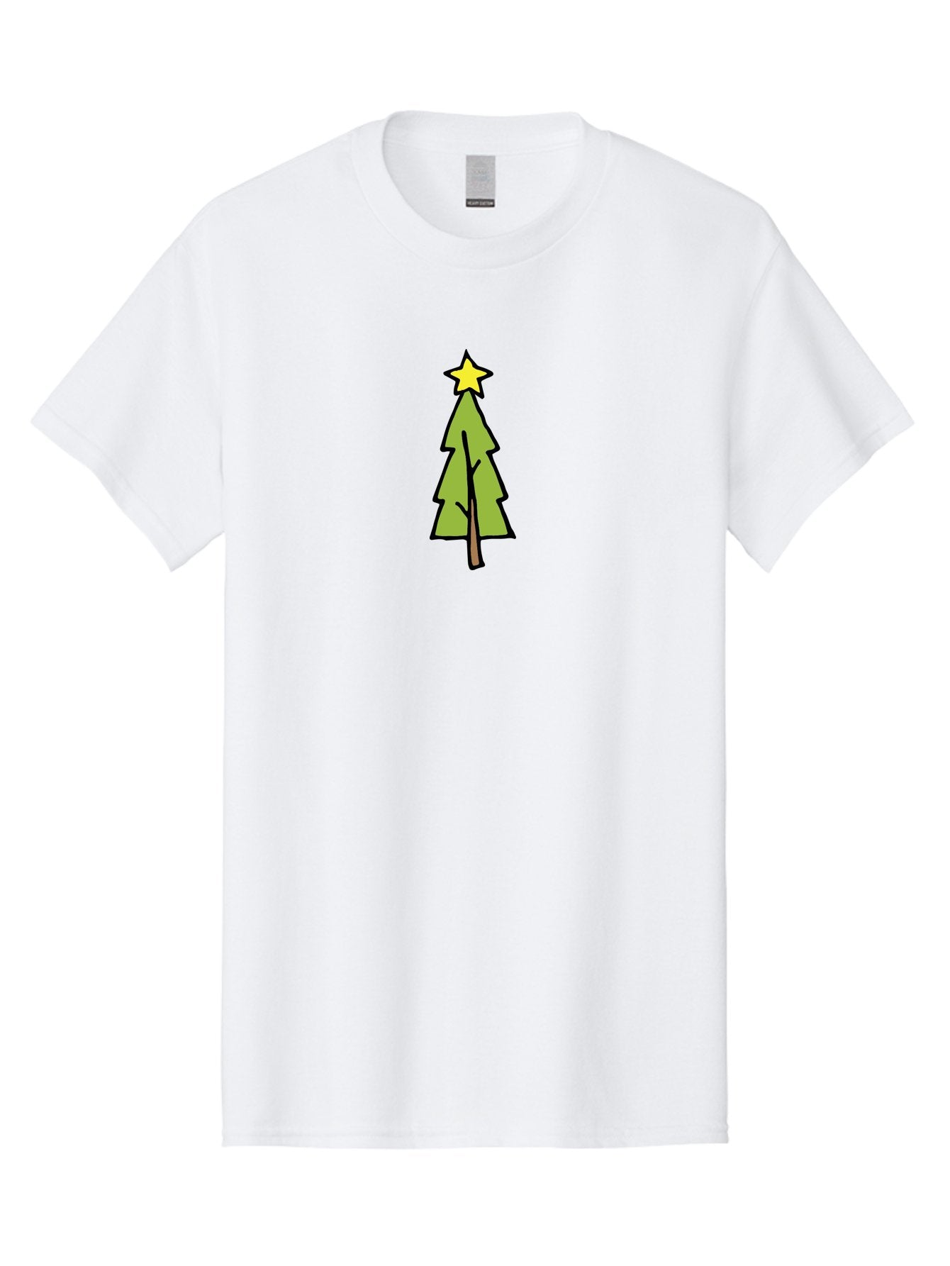 Christmas-Tree-4 Men'S Graphic Tee, 100% Cotton, Comfortable Casual Summer Wear, Machine Washable, Christmas Tree, Festive Season, Holiday Decorations, Star Topper, Cartoon Style, Simple Design, Green Tree, Yellow Star, Winter Wonderland, -  Aaa825 5