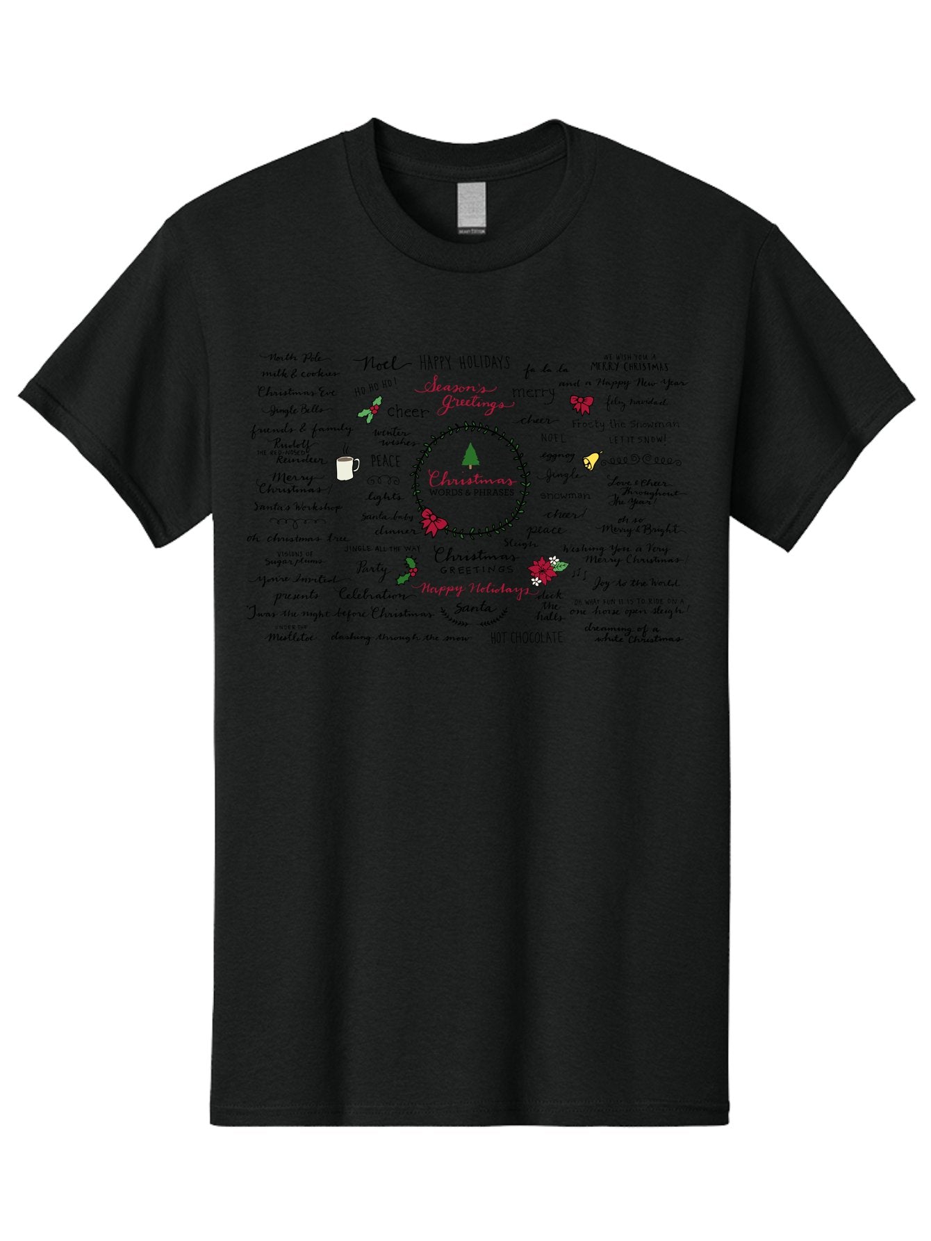 Christmas-Words-Phrases-1 Men'S Graphic Tee, 100% Cotton, Comfortable Casual Summer Wear, Machine Washable, Christmas Greetings, Holiday Cheer, Festive Wishes, Joyful Celebrations, Merry Christmas, Happy Holidays, Christmas Tree, Holly, -  Aaa828 12