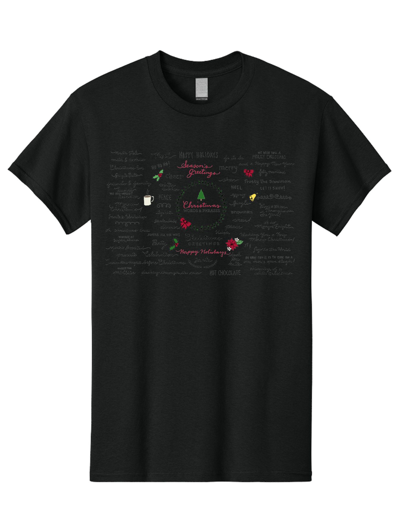 Christmas-Words-Phrases-1 Men'S Graphic Tee, 100% Cotton, Comfortable Casual Summer Wear, Machine Washable, Christmas Greetings, Holiday Cheer, Festive Wishes, Joyful Celebrations, Merry Christmas, Happy Holidays, Christmas Tree, Holly, -  Aaa828