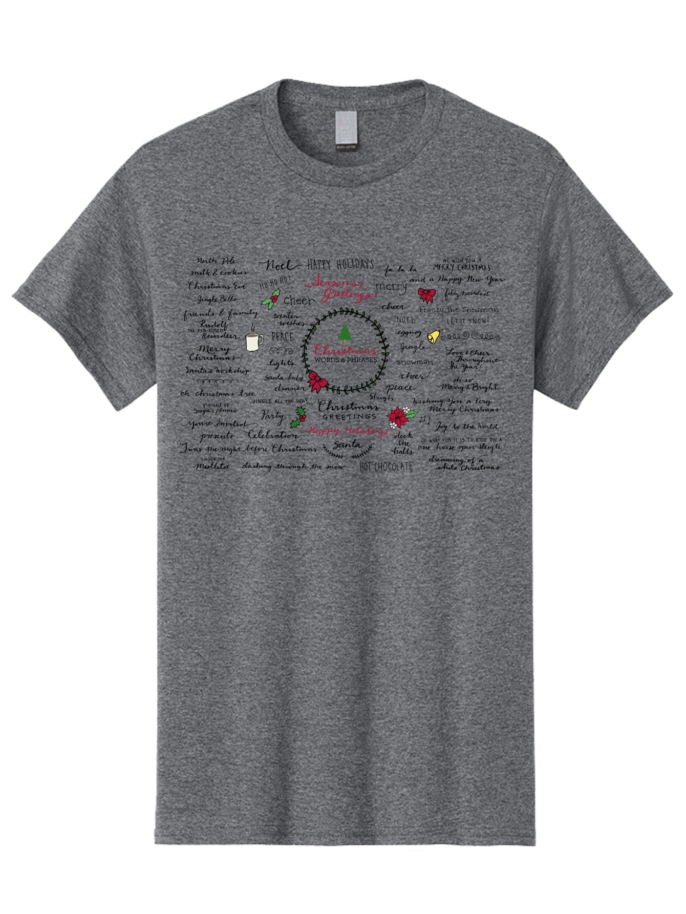 Christmas-Words-Phrases-1 Men'S Graphic Tee, 100% Cotton, Comfortable Casual Summer Wear, Machine Washable, Christmas Greetings, Holiday Cheer, Festive Wishes, Joyful Celebrations, Merry Christmas, Happy Holidays, Christmas Tree, Holly, -  Aaa828 15