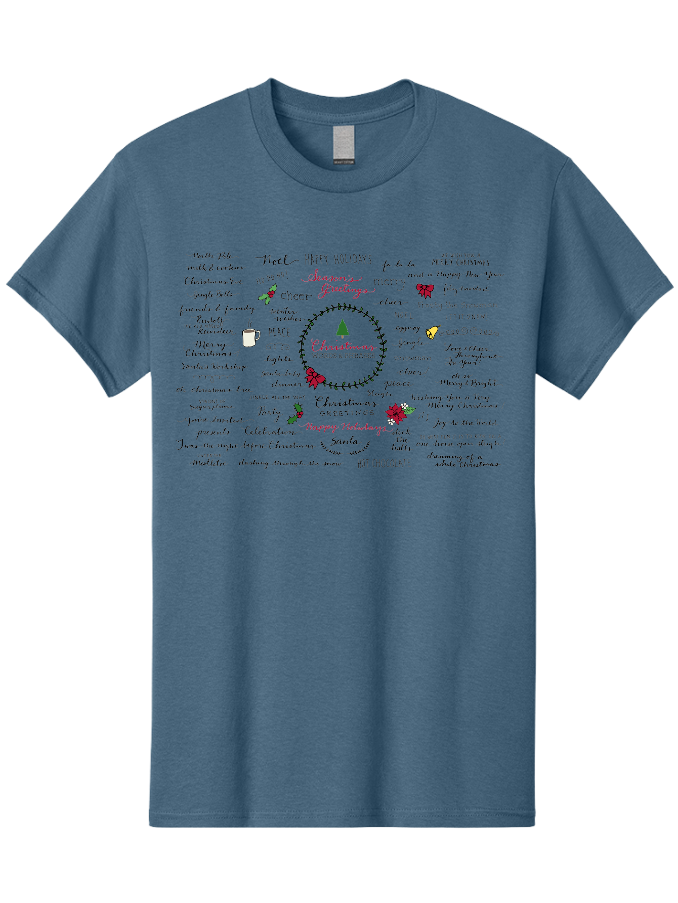 Christmas-Words-Phrases-1 Men'S Graphic Tee, 100% Cotton, Comfortable Casual Summer Wear, Machine Washable, Christmas Greetings, Holiday Cheer, Festive Wishes, Joyful Celebrations, Merry Christmas, Happy Holidays, Christmas Tree, Holly, -  Aaa828 29