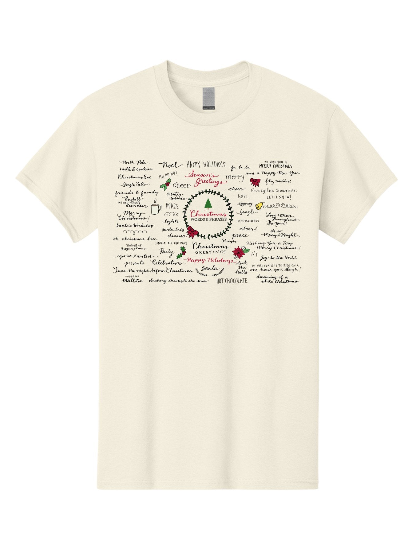Christmas-Words-Phrases-1 Men'S Graphic Tee, 100% Cotton, Comfortable Casual Summer Wear, Machine Washable, Christmas Greetings, Holiday Cheer, Festive Wishes, Joyful Celebrations, Merry Christmas, Happy Holidays, Christmas Tree, Holly, -  Aaa828 4