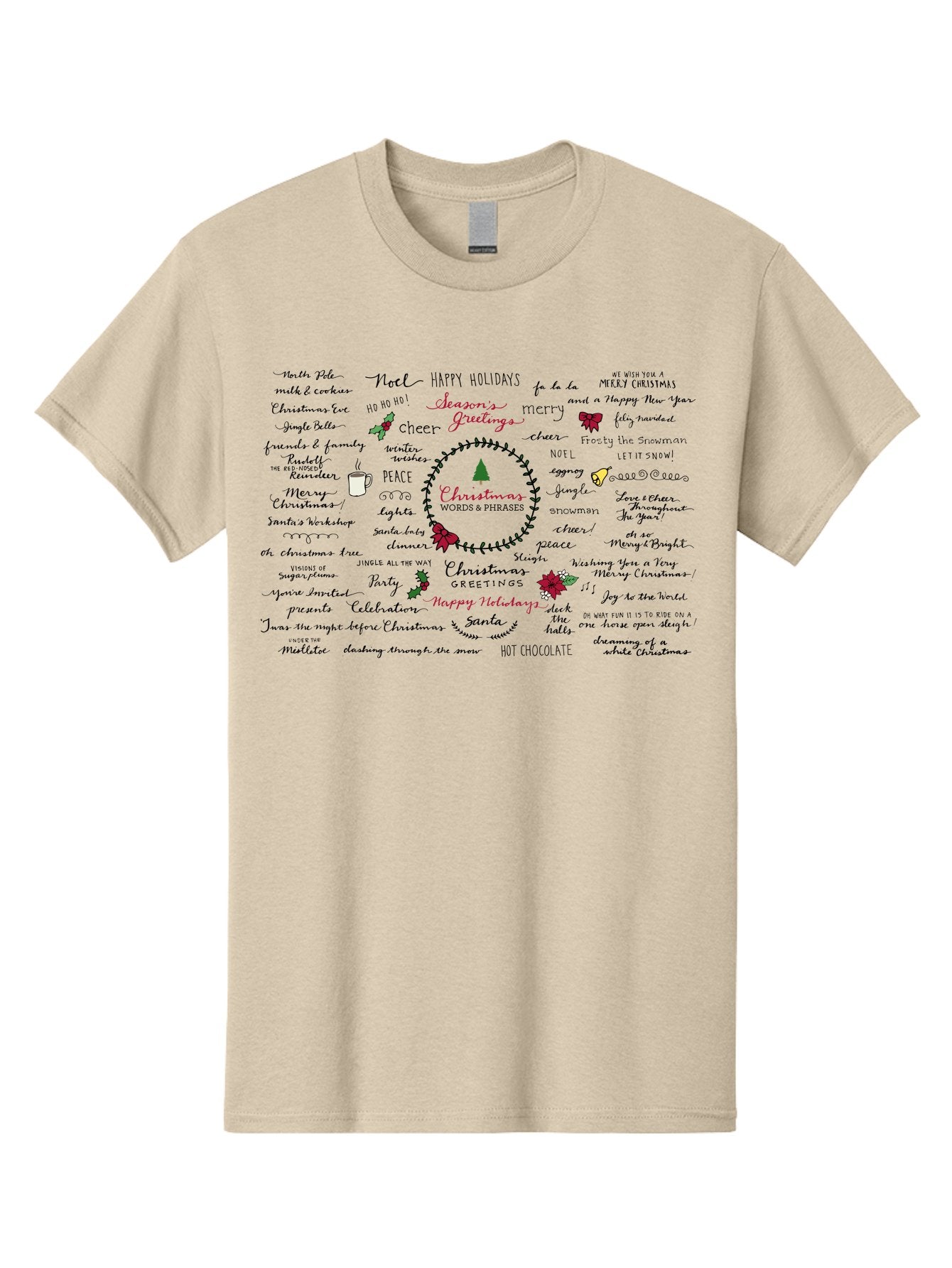 Christmas-Words-Phrases-1 Men'S Graphic Tee, 100% Cotton, Comfortable Casual Summer Wear, Machine Washable, Christmas Greetings, Holiday Cheer, Festive Wishes, Joyful Celebrations, Merry Christmas, Happy Holidays, Christmas Tree, Holly, -  Aaa828 5