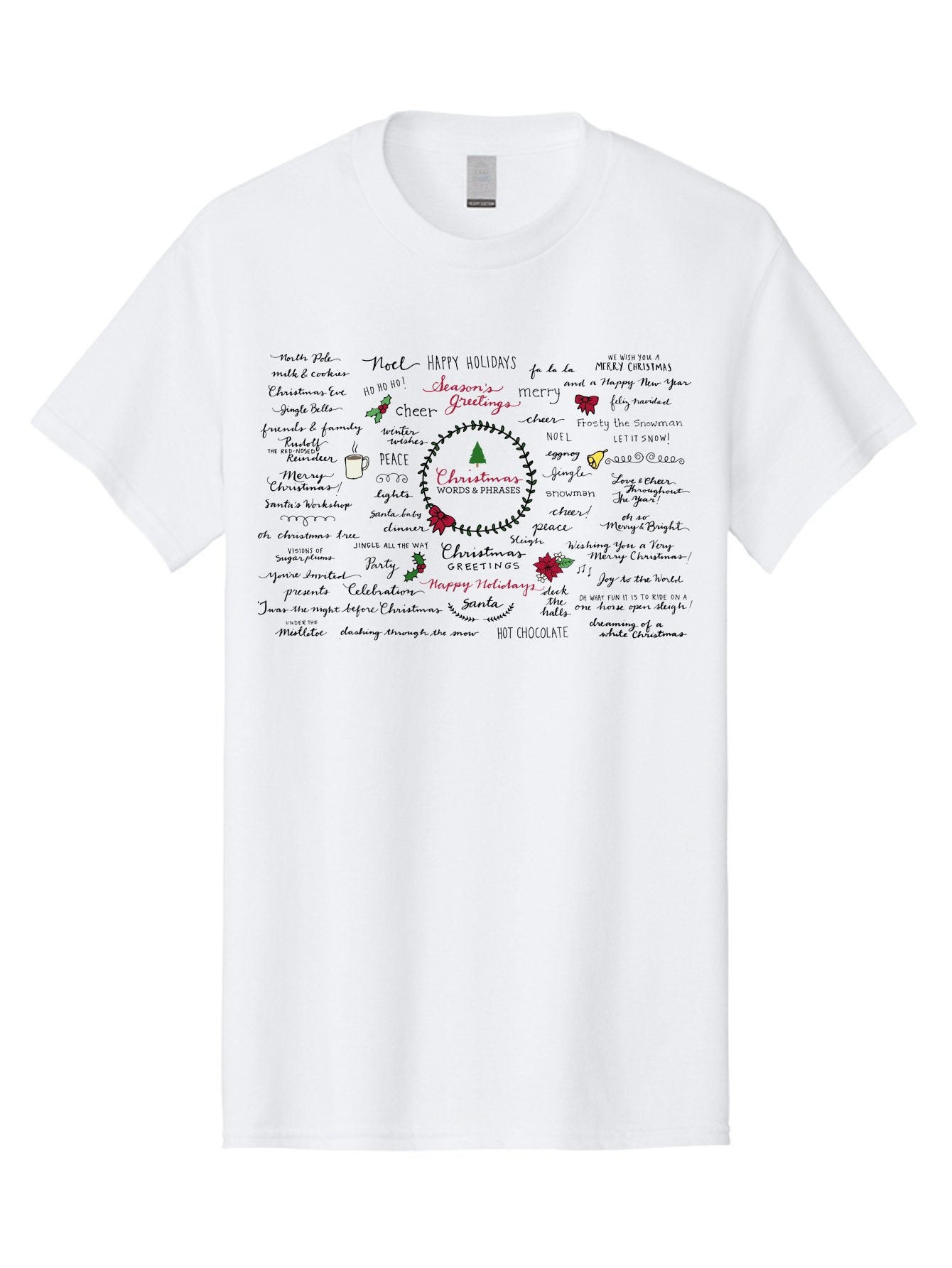 Christmas-Words-Phrases-1 Men'S Graphic Tee, 100% Cotton, Comfortable Casual Summer Wear, Machine Washable, Christmas Greetings, Holiday Cheer, Festive Wishes, Joyful Celebrations, Merry Christmas, Happy Holidays, Christmas Tree, Holly, -  Aaa828