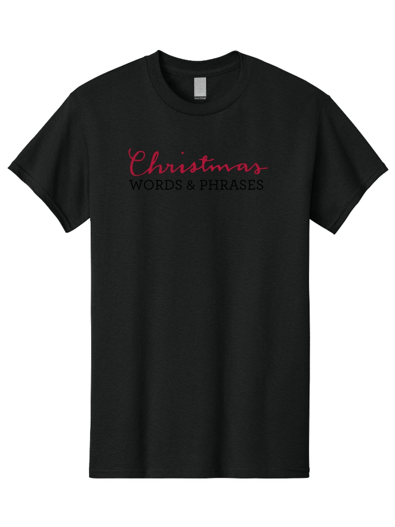 Christmas-Words-Phrases-2 Men'S Graphic Tee, 100% Cotton, Comfortable Casual Summer Wear, Machine Washable, Christmas Graphics, Holiday Phrases, Festive Fonts, Christmas Vocabulary, Seasonal Wording, Red And Black Text -  Aaa829 3