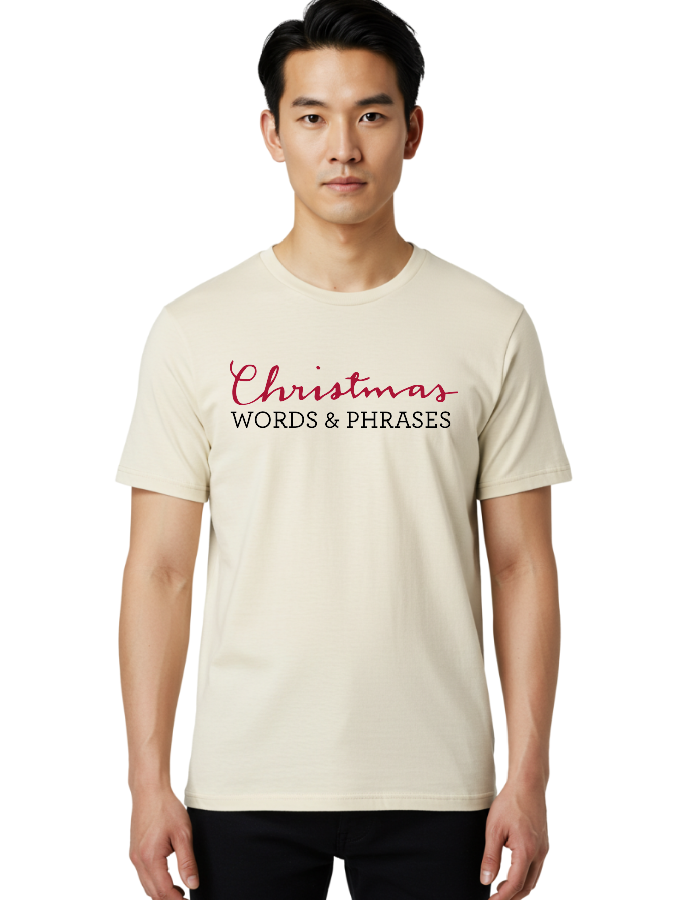 Christmas-Words-Phrases-2 Men'S Graphic Tee, 100% Cotton, Comfortable Casual Summer Wear, Machine Washable, Christmas Graphics, Holiday Phrases, Festive Fonts, Christmas Vocabulary, Seasonal Wording, Red And Black Text -  Aaa829 24