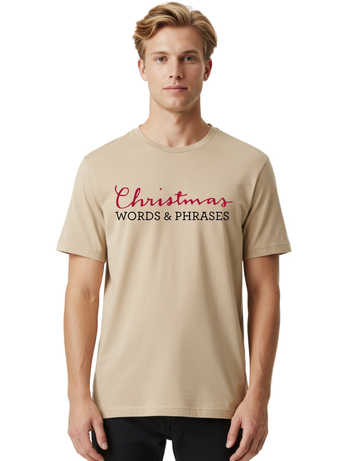 Christmas-Words-Phrases-2 Men'S Graphic Tee, 100% Cotton, Comfortable Casual Summer Wear, Machine Washable, Christmas Graphics, Holiday Phrases, Festive Fonts, Christmas Vocabulary, Seasonal Wording, Red And Black Text -  Aaa829 23