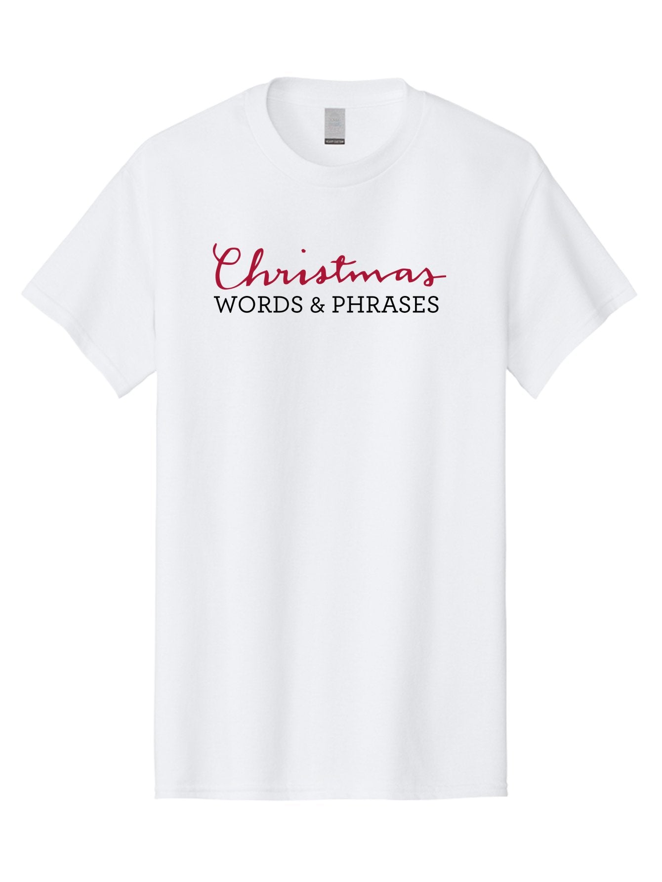 Christmas-Words-Phrases-2 Men'S Graphic Tee, 100% Cotton, Comfortable Casual Summer Wear, Machine Washable, Christmas Graphics, Holiday Phrases, Festive Fonts, Christmas Vocabulary, Seasonal Wording, Red And Black Text -  Aaa829