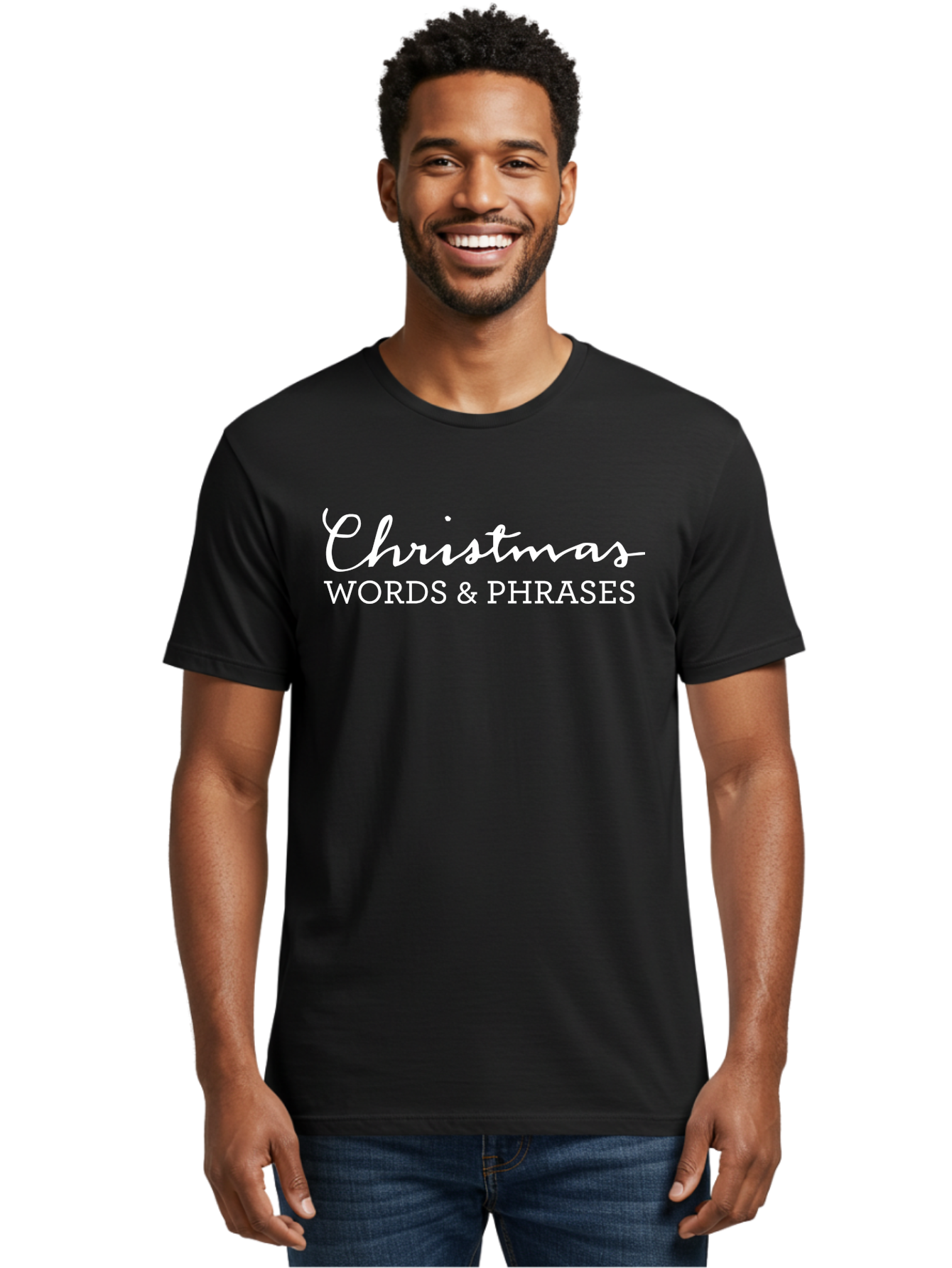 Christmas-Words-Phrases Men'S Graphic Tee, 100% Cotton, Comfortable Casual Summer Wear, Machine Washable, Christmas Words, Holiday Phrases, Festive Language, Christmas Vocabulary, Winter Phrases, Seasonal Expressions, Christmas Terminology -  Aaa830
