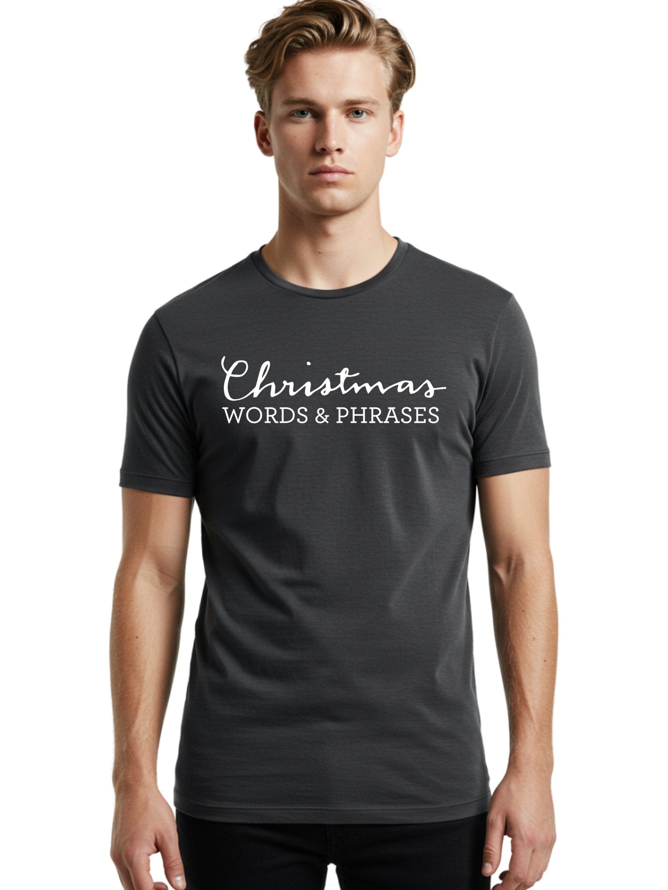 Christmas-Words-Phrases Men'S Graphic Tee, 100% Cotton, Comfortable Casual Summer Wear, Machine Washable, Christmas Words, Holiday Phrases, Festive Language, Christmas Vocabulary, Winter Phrases, Seasonal Expressions, Christmas Terminology -  Aaa830 27
