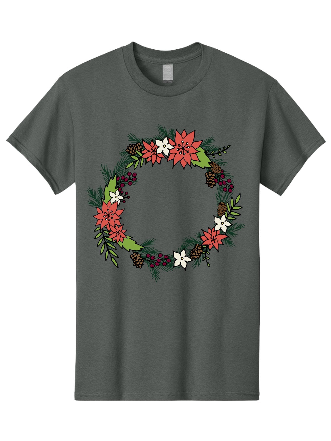Christmas-Wreath Men'S Graphic Tee, 100% Cotton, Comfortable Casual Summer Wear, Machine Washable, Christmas Wreath, Holiday Decor, Festive Flowers, Red And White Blooms, Pinecones, Evergreen Branches, Seasonal Decoration, -  Aaa831 8