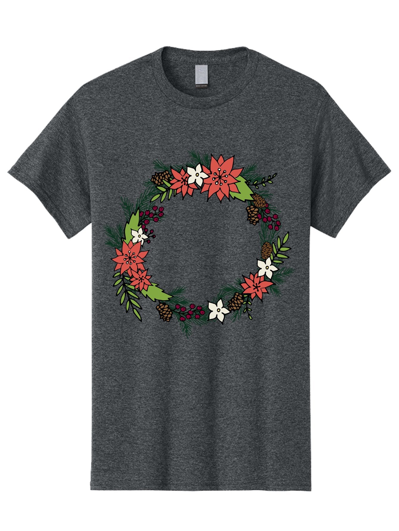 Christmas-Wreath Men'S Graphic Tee, 100% Cotton, Comfortable Casual Summer Wear, Machine Washable, Christmas Wreath, Holiday Decor, Festive Flowers, Red And White Blooms, Pinecones, Evergreen Branches, Seasonal Decoration, -  Aaa831 5
