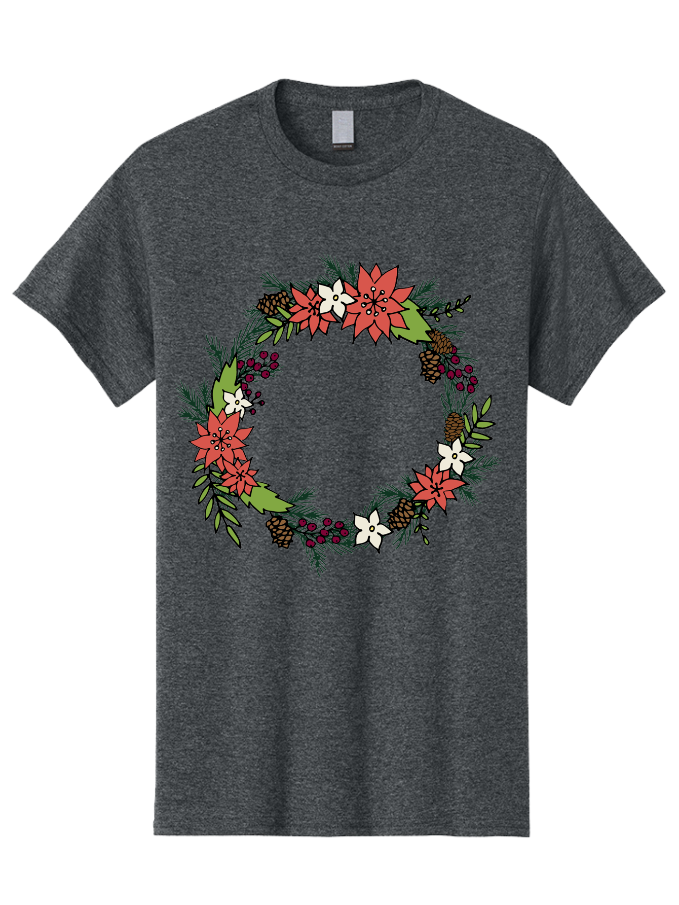Christmas-Wreath Men'S Graphic Tee, 100% Cotton, Comfortable Casual Summer Wear, Machine Washable, Christmas Wreath, Holiday Decor, Festive Flowers, Red And White Blooms, Pinecones, Evergreen Branches, Seasonal Decoration, -  Aaa831 29