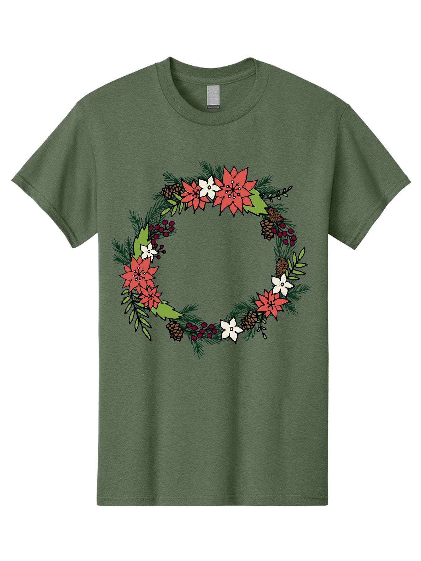 Christmas-Wreath Men'S Graphic Tee, 100% Cotton, Comfortable Casual Summer Wear, Machine Washable, Christmas Wreath, Holiday Decor, Festive Flowers, Red And White Blooms, Pinecones, Evergreen Branches, Seasonal Decoration, -  Aaa831 15