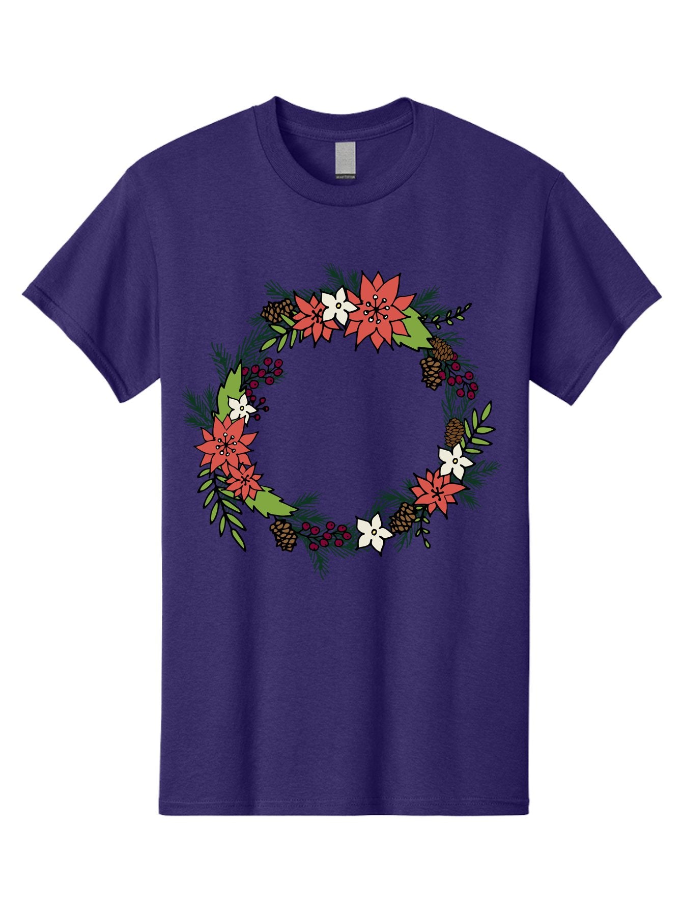 Christmas-Wreath Men'S Graphic Tee, 100% Cotton, Comfortable Casual Summer Wear, Machine Washable, Christmas Wreath, Holiday Decor, Festive Flowers, Red And White Blooms, Pinecones, Evergreen Branches, Seasonal Decoration, -  Aaa831 10