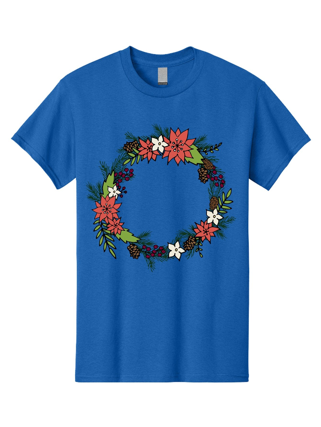 Christmas-Wreath Men'S Graphic Tee, 100% Cotton, Comfortable Casual Summer Wear, Machine Washable, Christmas Wreath, Holiday Decor, Festive Flowers, Red And White Blooms, Pinecones, Evergreen Branches, Seasonal Decoration, -  Aaa831 11