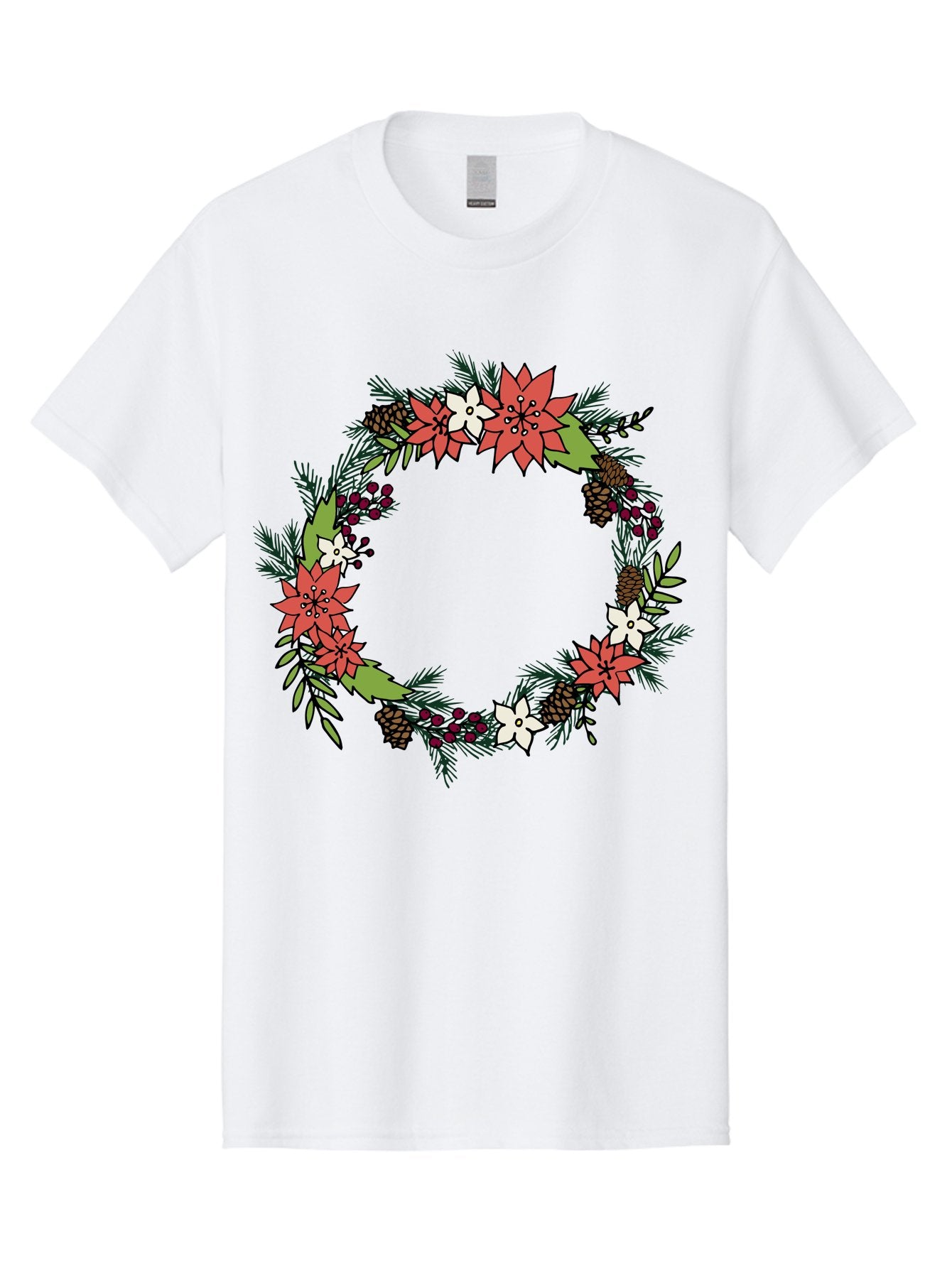Christmas-Wreath Men'S Graphic Tee, 100% Cotton, Comfortable Casual Summer Wear, Machine Washable, Christmas Wreath, Holiday Decor, Festive Flowers, Red And White Blooms, Pinecones, Evergreen Branches, Seasonal Decoration, -  Aaa831 9