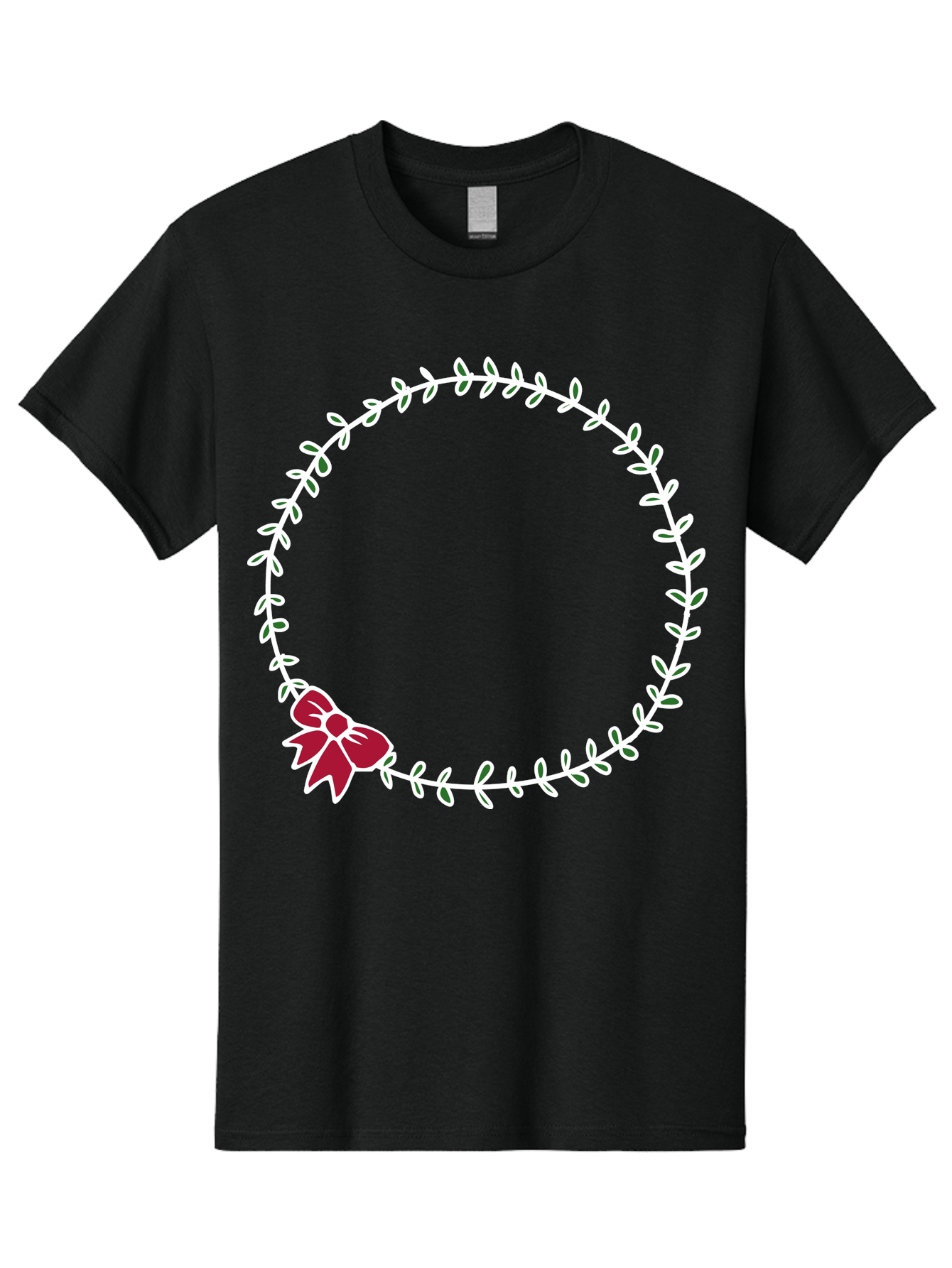 Circular-Wreath-With-Red-Bow Men'S Graphic Tee, 100% Cotton, Comfortable Casual Summer Wear, Machine Washable, Floral Wreath, White Leaves, Red Bow, Decorative Frame, Circular Design, Elegant Border, Festive Decoration, Minimalist Style, -  Aaa835