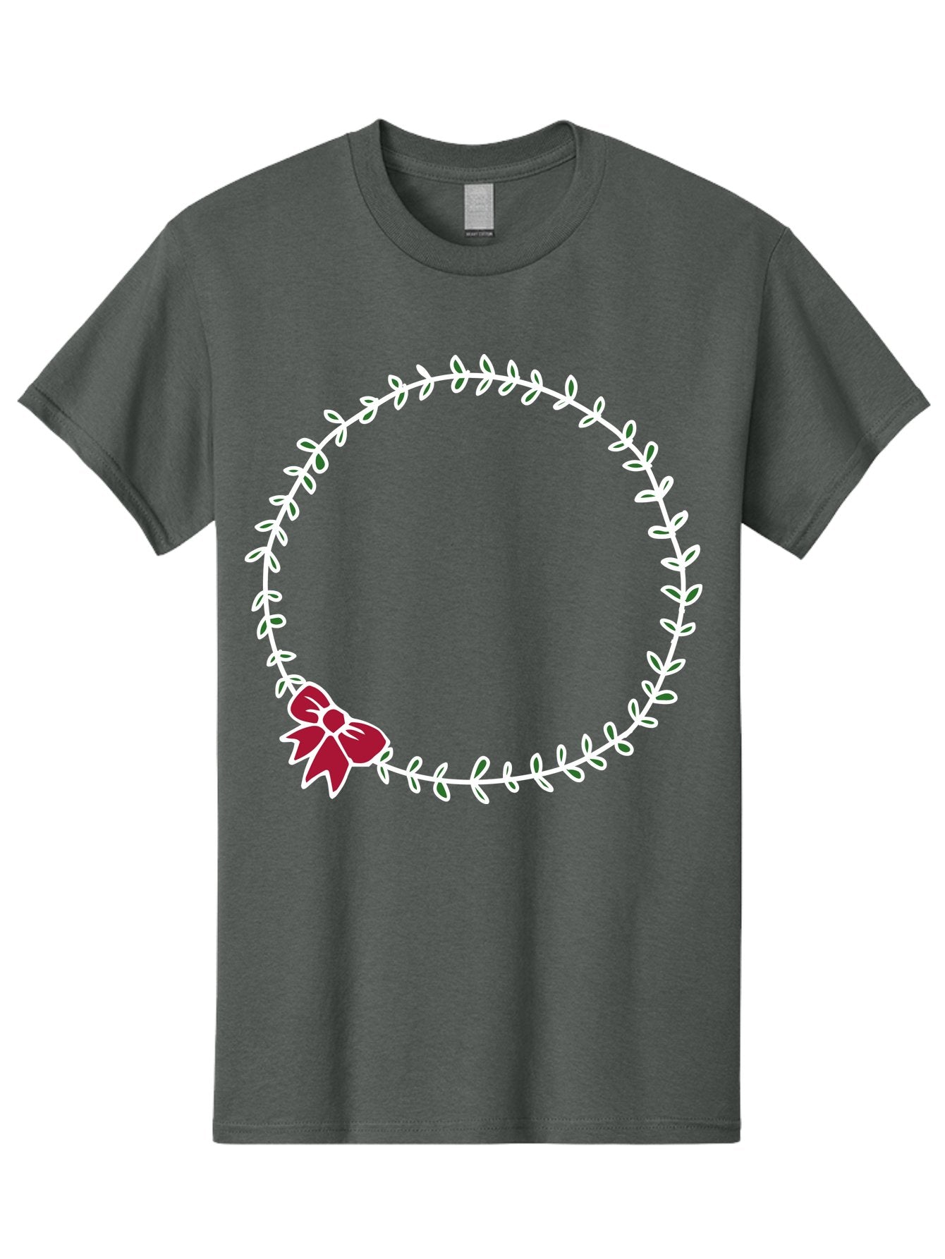 Circular-Wreath-With-Red-Bow Men'S Graphic Tee, 100% Cotton, Comfortable Casual Summer Wear, Machine Washable, Floral Wreath, White Leaves, Red Bow, Decorative Frame, Circular Design, Elegant Border, Festive Decoration, Minimalist Style, -  Aaa835 15