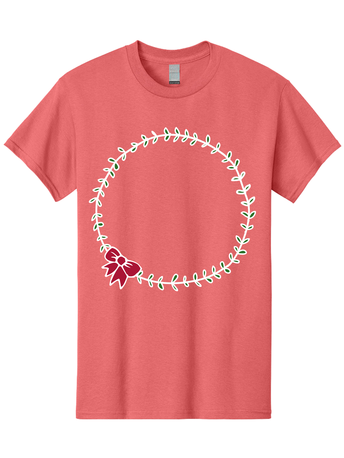Circular-Wreath-With-Red-Bow Men'S Graphic Tee, 100% Cotton, Comfortable Casual Summer Wear, Machine Washable, Floral Wreath, White Leaves, Red Bow, Decorative Frame, Circular Design, Elegant Border, Festive Decoration, Minimalist Style, -  Aaa835 5