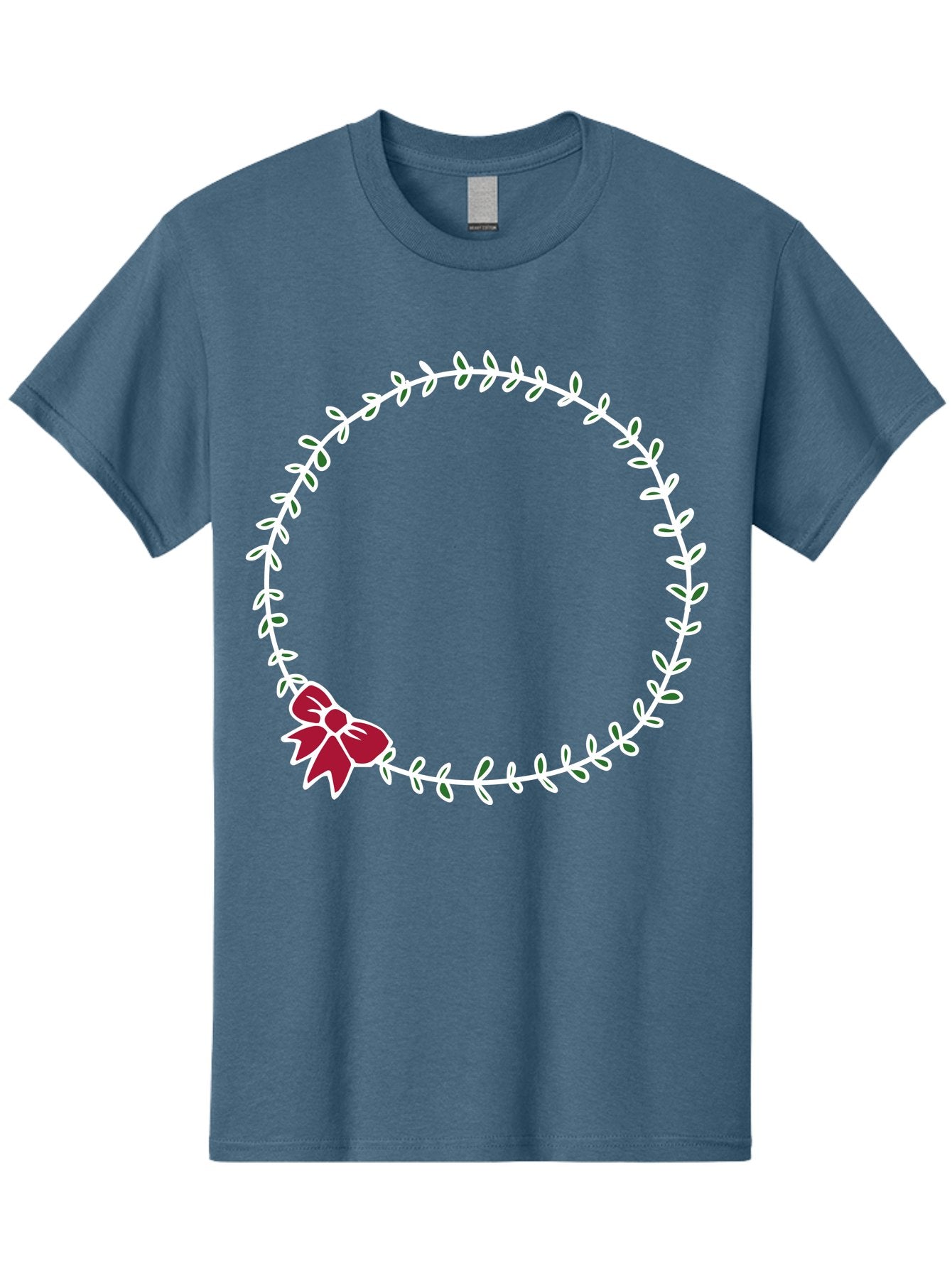 Circular-Wreath-With-Red-Bow Men'S Graphic Tee, 100% Cotton, Comfortable Casual Summer Wear, Machine Washable, Floral Wreath, White Leaves, Red Bow, Decorative Frame, Circular Design, Elegant Border, Festive Decoration, Minimalist Style, -  Aaa835 8