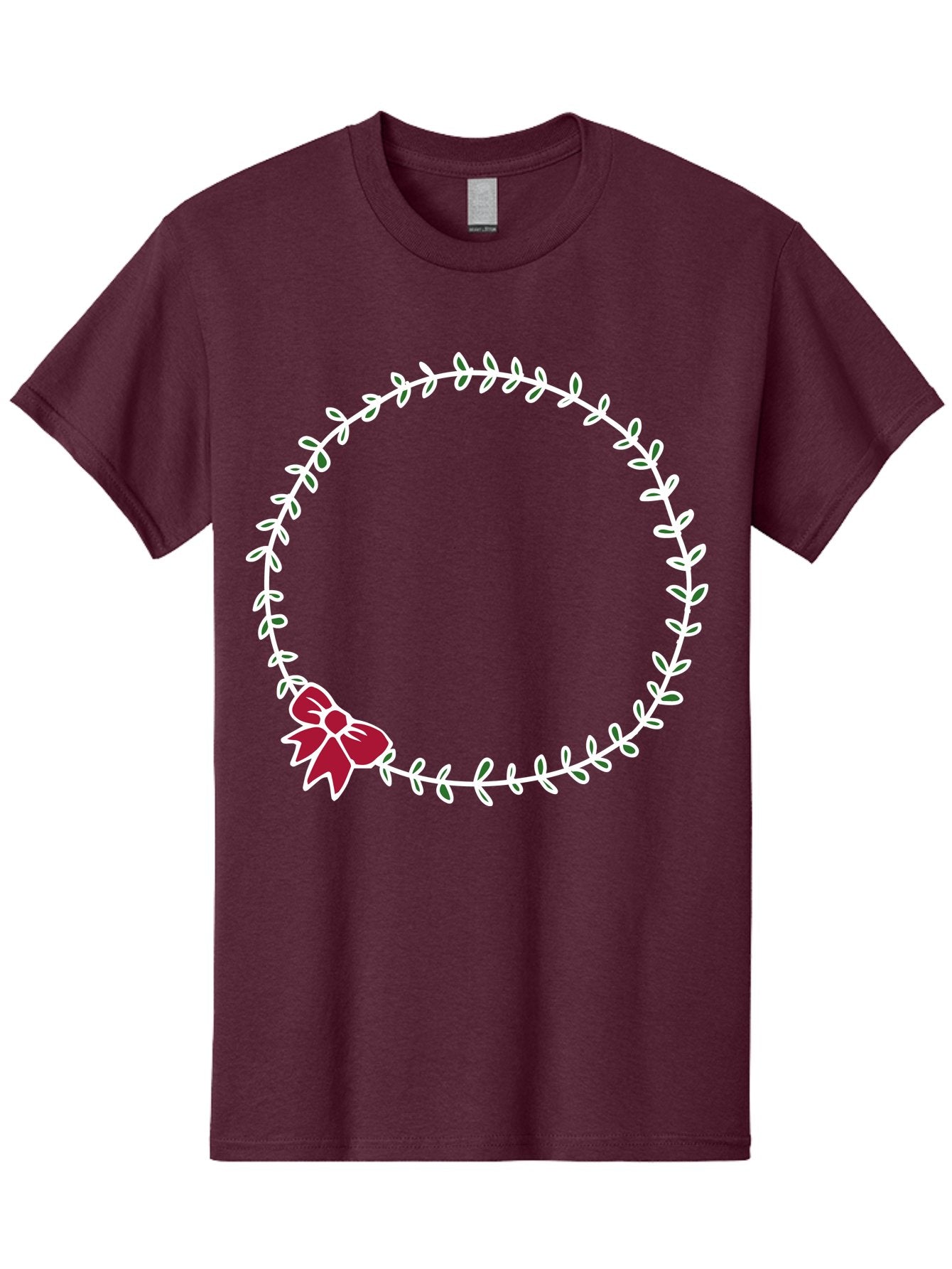 Circular-Wreath-With-Red-Bow Men'S Graphic Tee, 100% Cotton, Comfortable Casual Summer Wear, Machine Washable, Floral Wreath, White Leaves, Red Bow, Decorative Frame, Circular Design, Elegant Border, Festive Decoration, Minimalist Style, -  Aaa835 4