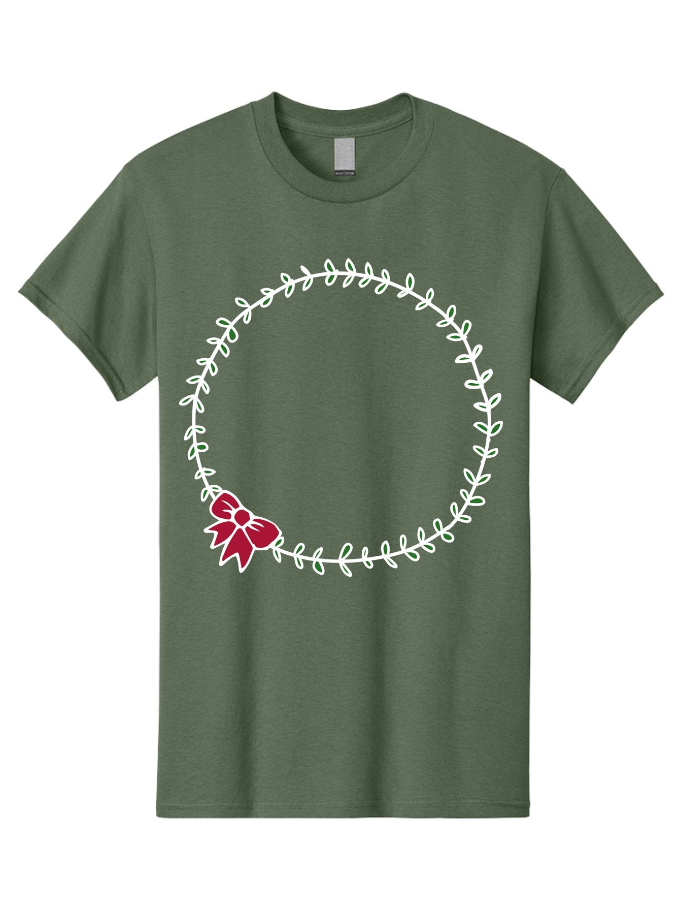 Circular-Wreath-With-Red-Bow Men'S Graphic Tee, 100% Cotton, Comfortable Casual Summer Wear, Machine Washable, Floral Wreath, White Leaves, Red Bow, Decorative Frame, Circular Design, Elegant Border, Festive Decoration, Minimalist Style, -  Aaa835 13