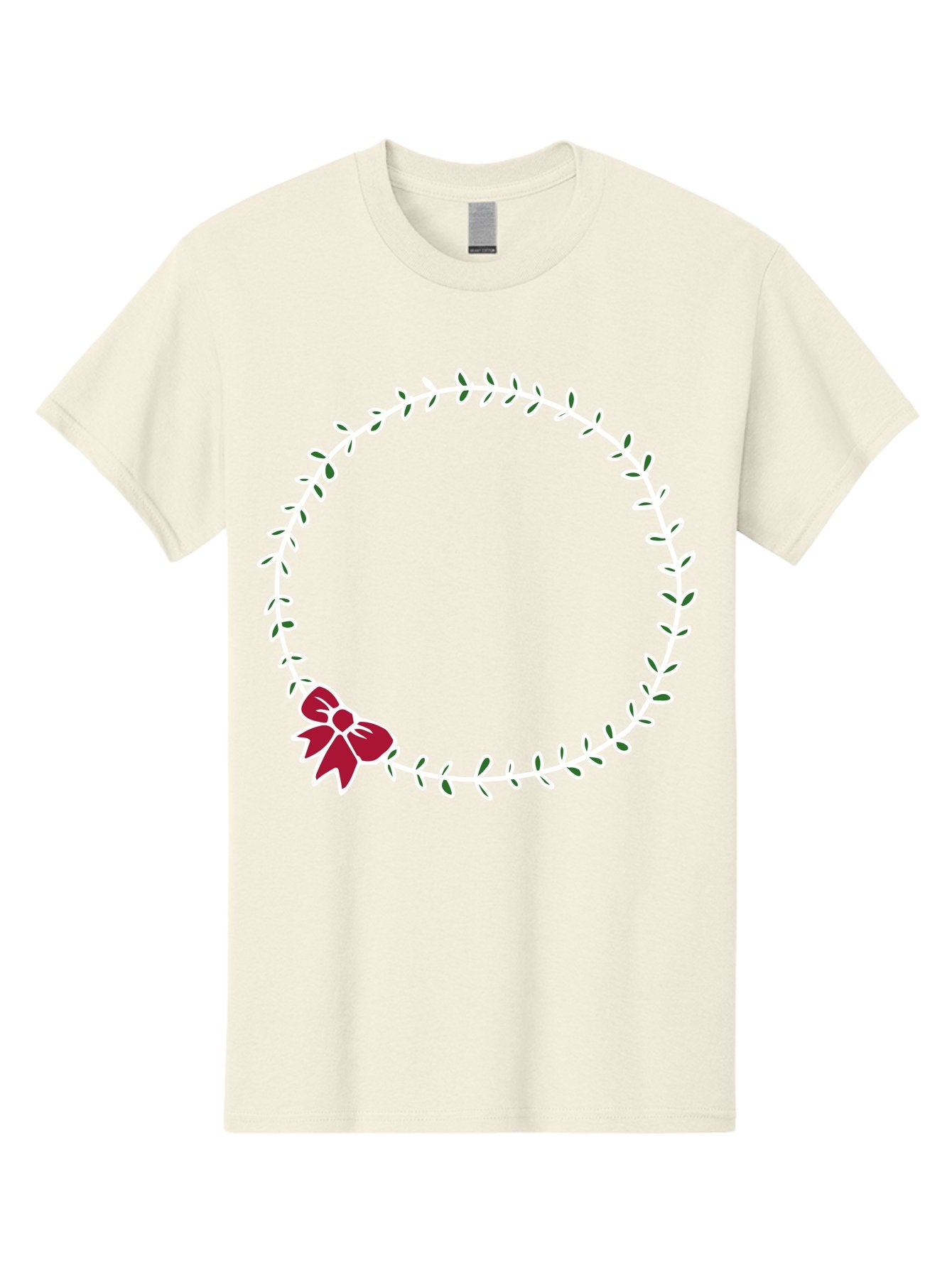 Circular-Wreath-With-Red-Bow Men'S Graphic Tee, 100% Cotton, Comfortable Casual Summer Wear, Machine Washable, Floral Wreath, White Leaves, Red Bow, Decorative Frame, Circular Design, Elegant Border, Festive Decoration, Minimalist Style, -  Aaa835
