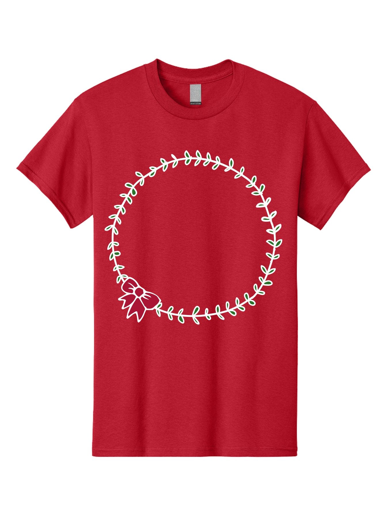 Circular-Wreath-With-Red-Bow Men'S Graphic Tee, 100% Cotton, Comfortable Casual Summer Wear, Machine Washable, Floral Wreath, White Leaves, Red Bow, Decorative Frame, Circular Design, Elegant Border, Festive Decoration, Minimalist Style, -  Aaa835 7