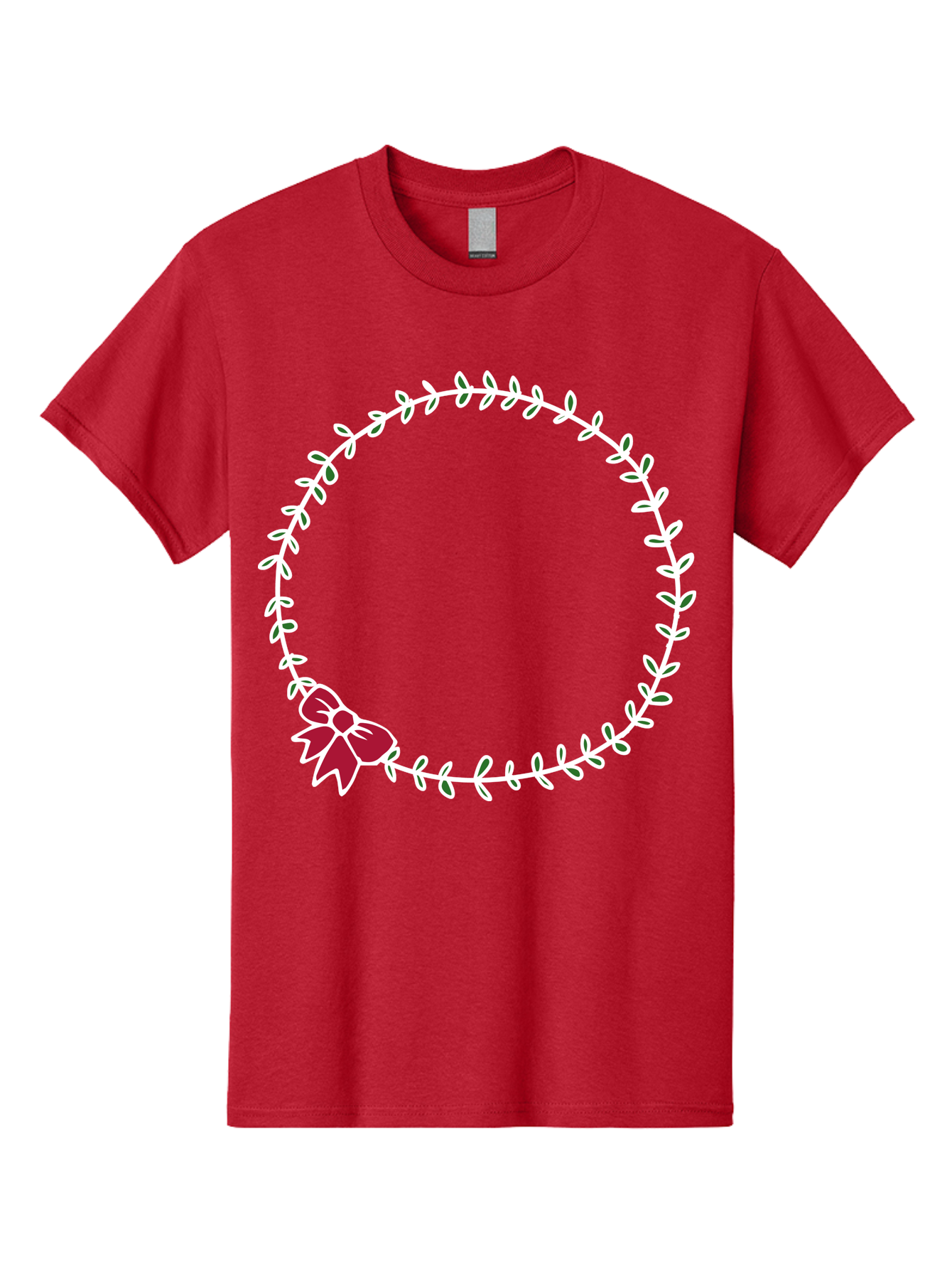 Circular-Wreath-With-Red-Bow Men'S Graphic Tee, 100% Cotton, Comfortable Casual Summer Wear, Machine Washable, Floral Wreath, White Leaves, Red Bow, Decorative Frame, Circular Design, Elegant Border, Festive Decoration, Minimalist Style, -  Aaa835 23