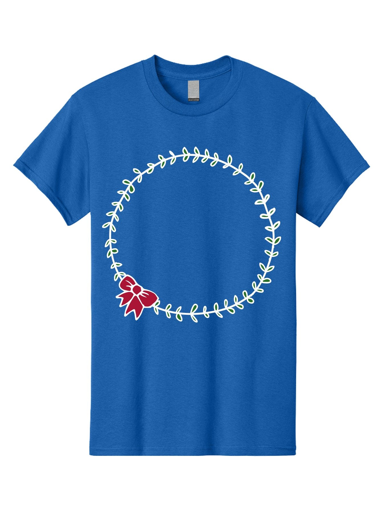 Circular-Wreath-With-Red-Bow Men'S Graphic Tee, 100% Cotton, Comfortable Casual Summer Wear, Machine Washable, Floral Wreath, White Leaves, Red Bow, Decorative Frame, Circular Design, Elegant Border, Festive Decoration, Minimalist Style, -  Aaa835 5