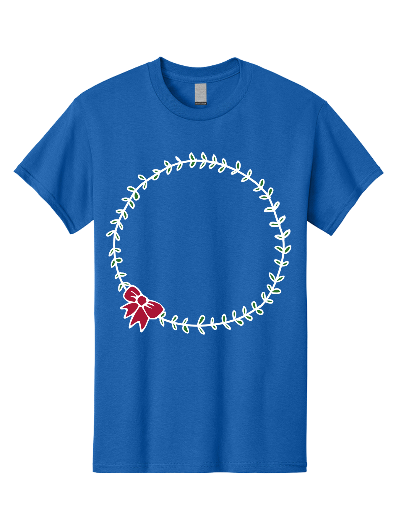 Circular-Wreath-With-Red-Bow Men'S Graphic Tee, 100% Cotton, Comfortable Casual Summer Wear, Machine Washable, Floral Wreath, White Leaves, Red Bow, Decorative Frame, Circular Design, Elegant Border, Festive Decoration, Minimalist Style, -  Aaa835 25