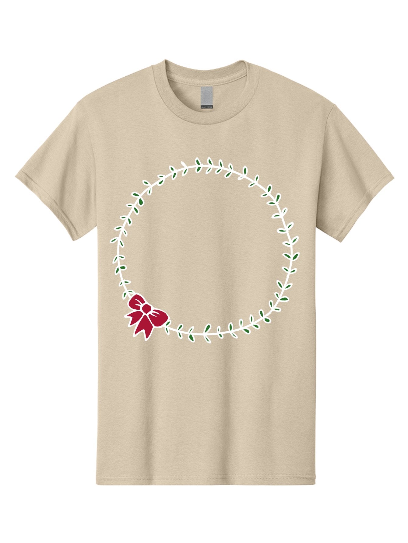 Circular-Wreath-With-Red-Bow Men'S Graphic Tee, 100% Cotton, Comfortable Casual Summer Wear, Machine Washable, Floral Wreath, White Leaves, Red Bow, Decorative Frame, Circular Design, Elegant Border, Festive Decoration, Minimalist Style, -  Aaa835