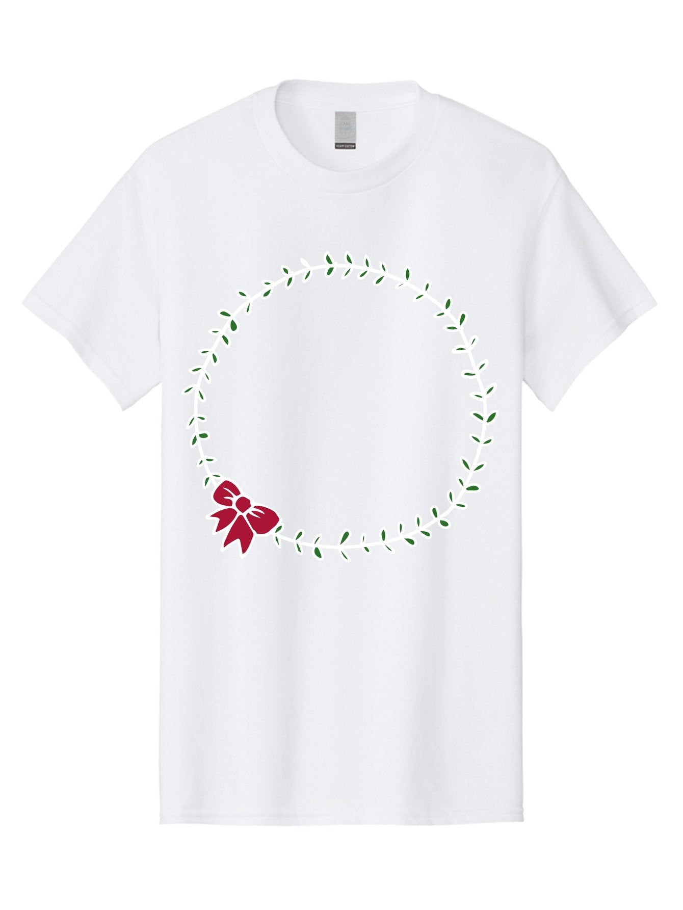 Circular-Wreath-With-Red-Bow Men'S Graphic Tee, 100% Cotton, Comfortable Casual Summer Wear, Machine Washable, Floral Wreath, White Leaves, Red Bow, Decorative Frame, Circular Design, Elegant Border, Festive Decoration, Minimalist Style, -  Aaa835 6