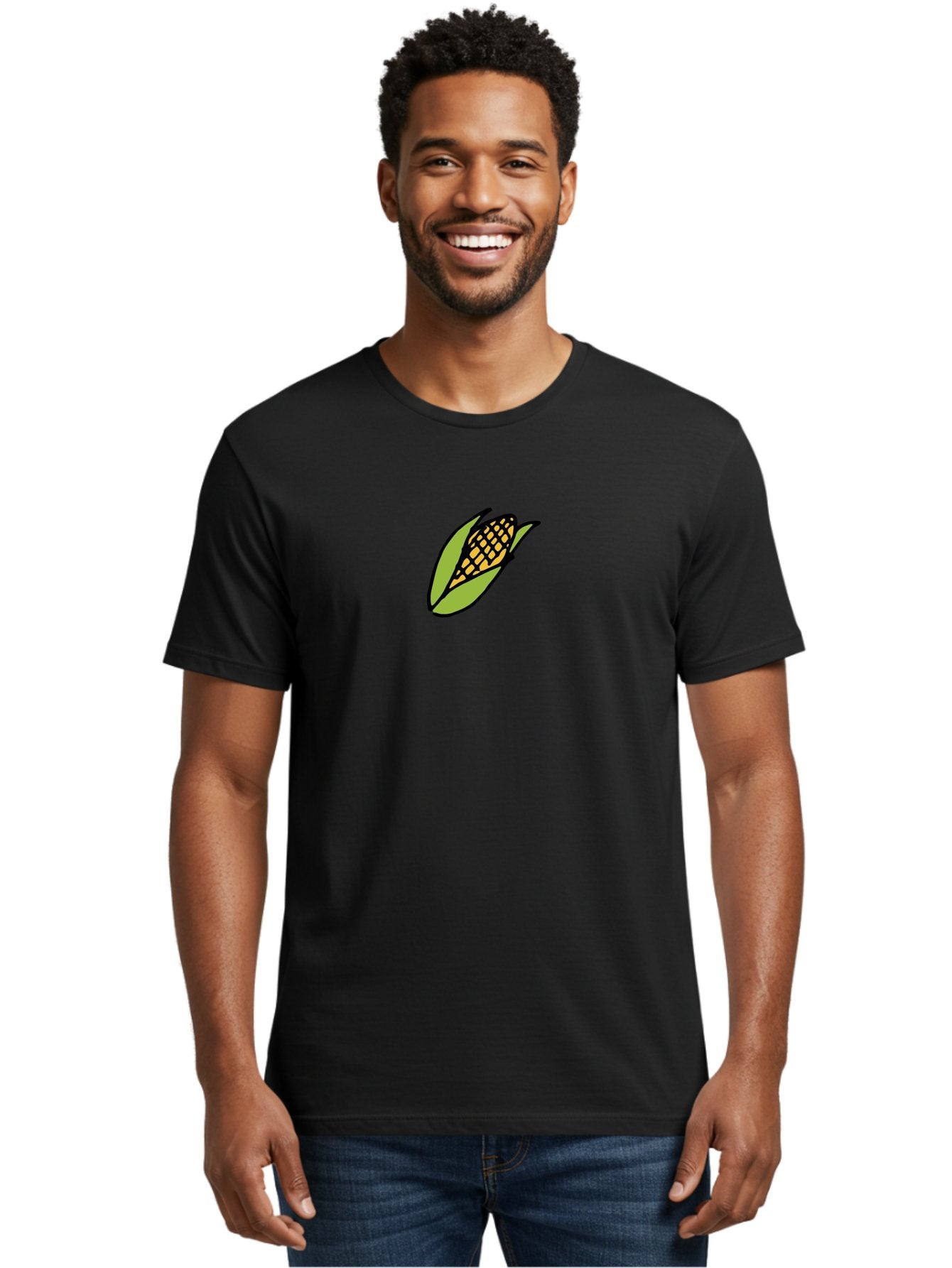 Corn-On-Cob Men'S Graphic Tee, 100% Cotton, Comfortable Casual Summer Wear, Machine Washable, Ear Of Corn, Yellow Kernels, Green Husk, Black Outline, Cartoon Style, Illustration, Vegetable, Food, Agriculture, Harvest -  Aaa841 25