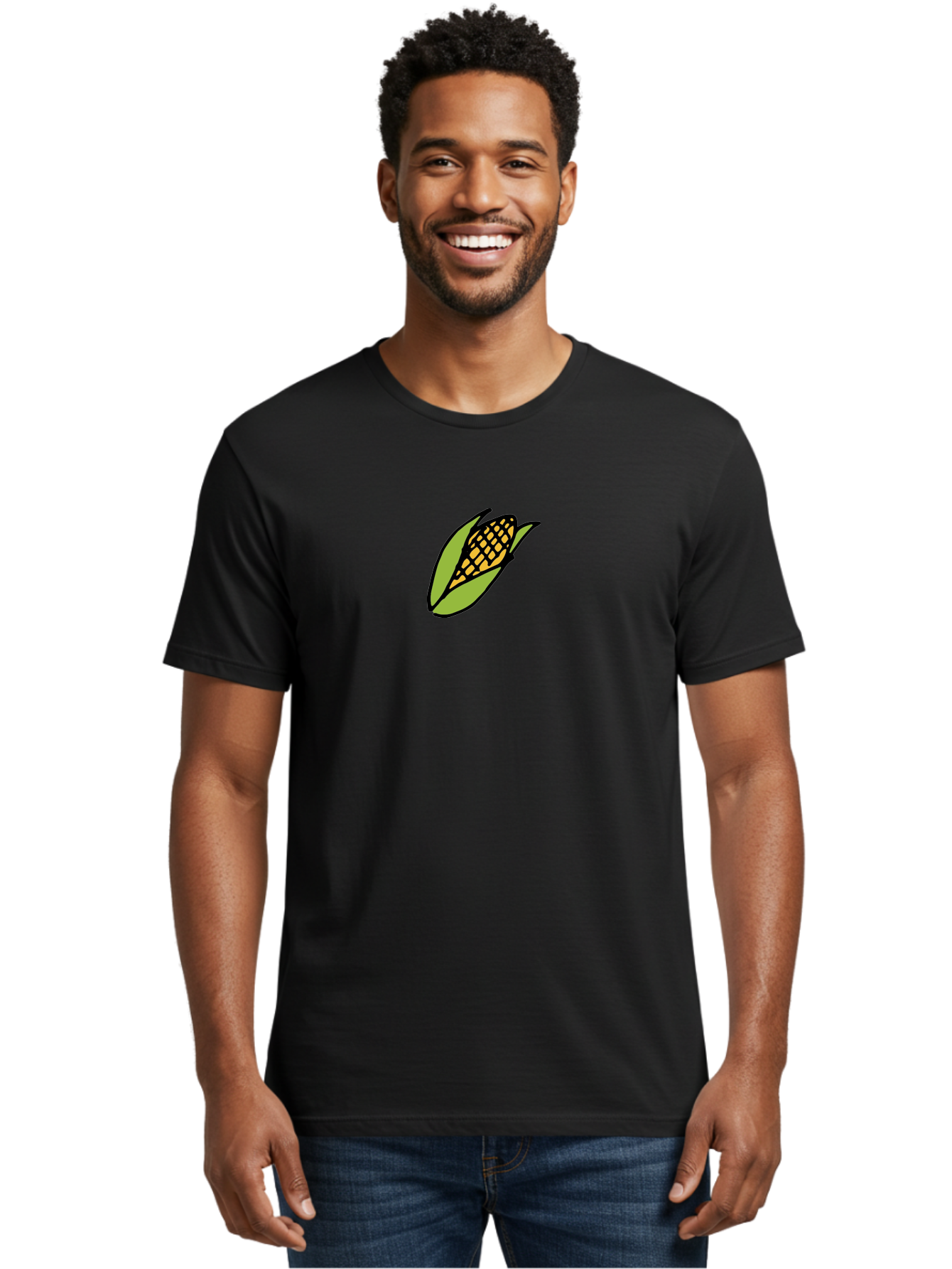 Corn-On-Cob Men'S Graphic Tee, 100% Cotton, Comfortable Casual Summer Wear, Machine Washable, Ear Of Corn, Yellow Kernels, Green Husk, Black Outline, Cartoon Style, Illustration, Vegetable, Food, Agriculture, Harvest -  Aaa841