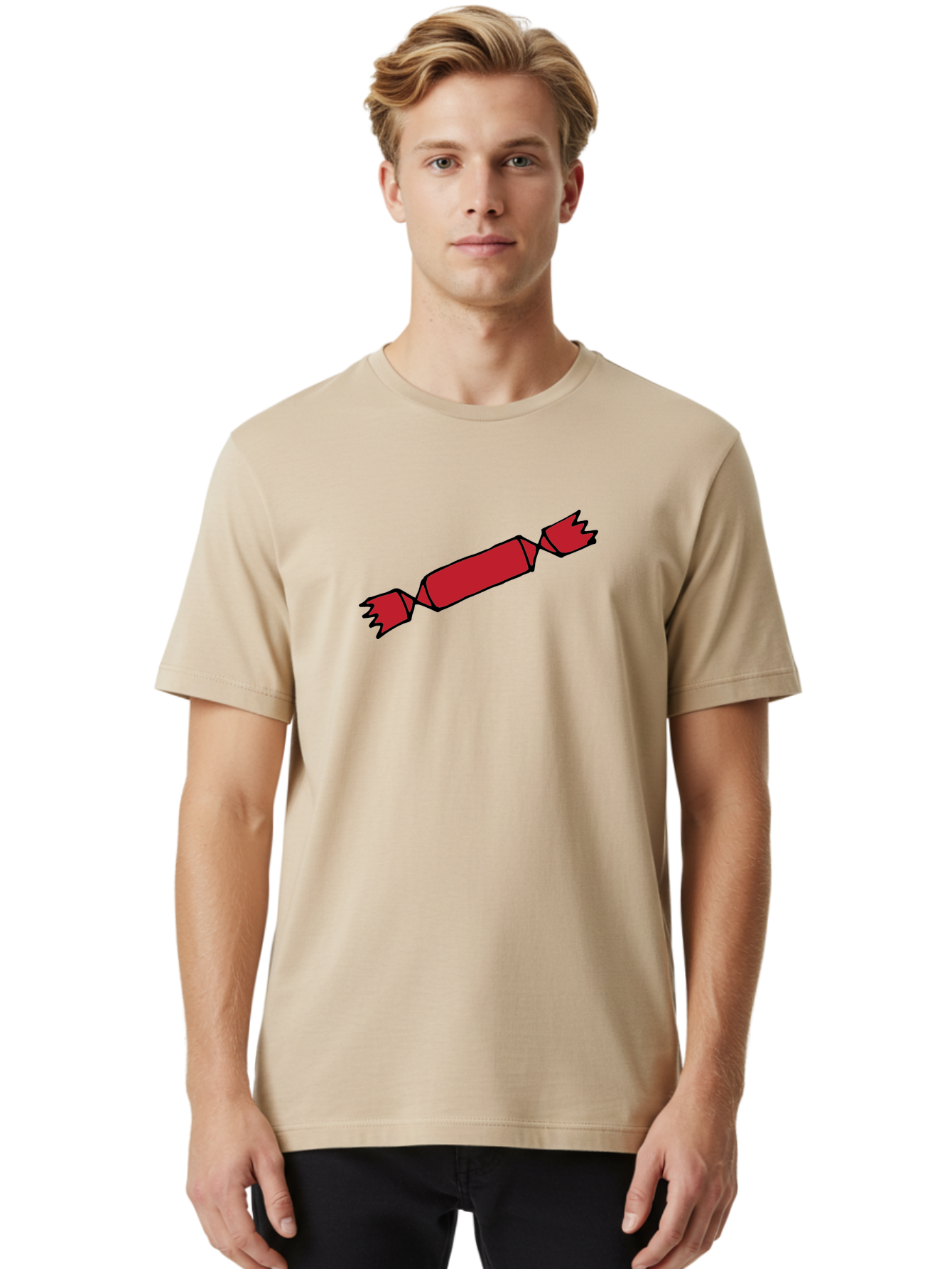 Cracker Men'S Graphic Tee, 100% Cotton, Comfortable Casual Summer Wear, Machine Washable, Cartoon Cracker, Red Firecracker, Celebration, Party Popper, Festive, Holiday, Red Color, Cartoon Style -  Aaa842 28