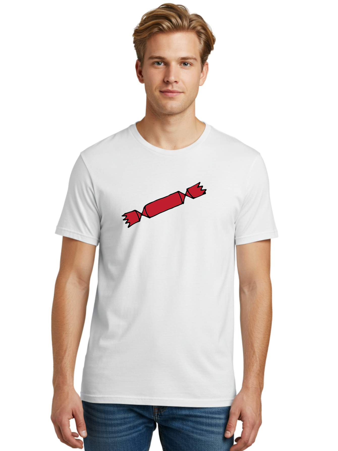 Cracker Men'S Graphic Tee, 100% Cotton, Comfortable Casual Summer Wear, Machine Washable, Cartoon Cracker, Red Firecracker, Celebration, Party Popper, Festive, Holiday, Red Color, Cartoon Style -  Aaa842 30