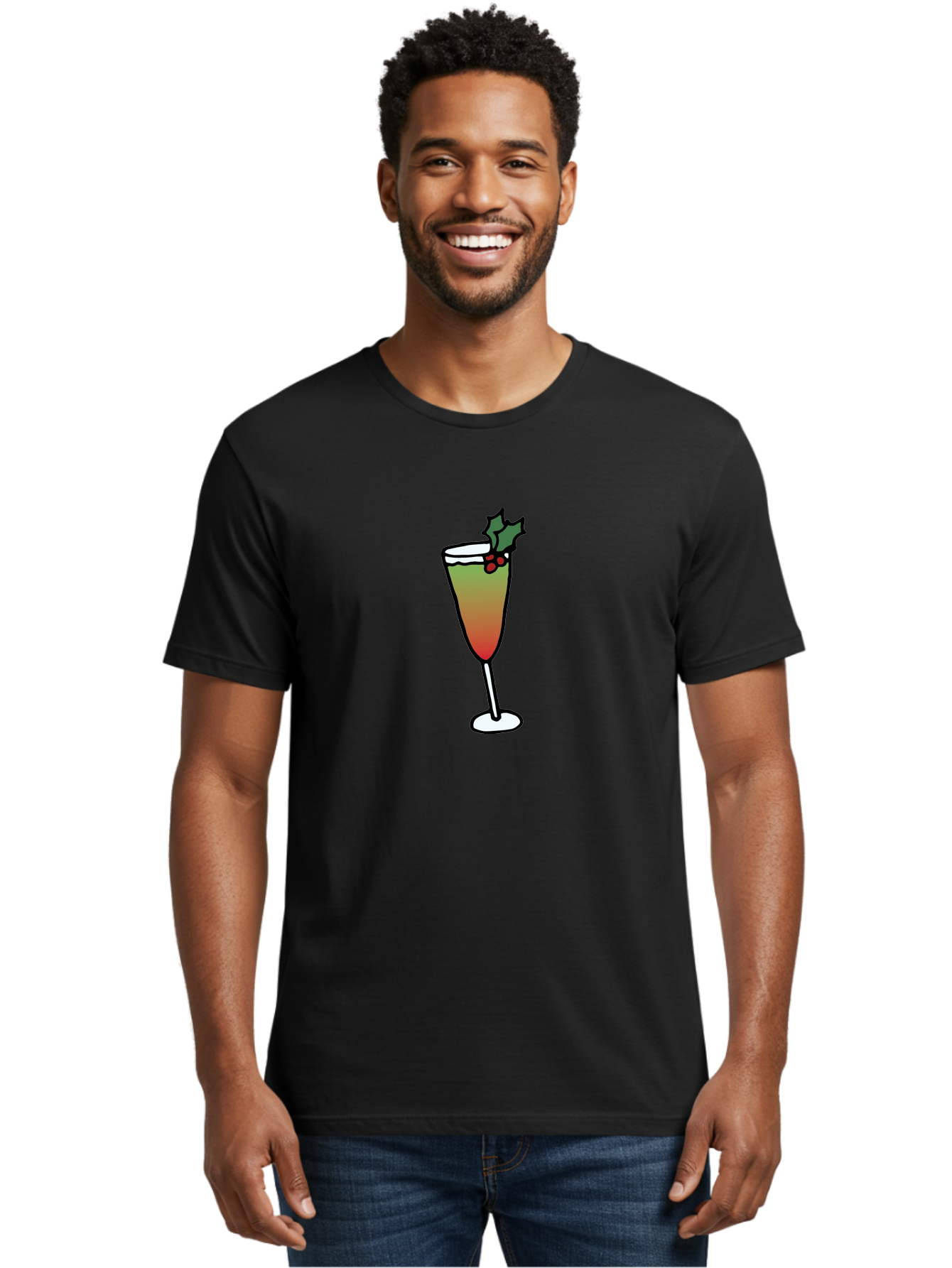 Cranberry-Christmas-Cocktail Men'S Graphic Tee, 100% Cotton, Comfortable Casual Summer Wear, Machine Washable, Holiday Cocktail, Festive Drink, Cranberry Martini, Champagne Flute, Holly Garnish, Red Berries, Christmas Drink, Party Beverage, -  Aaa843