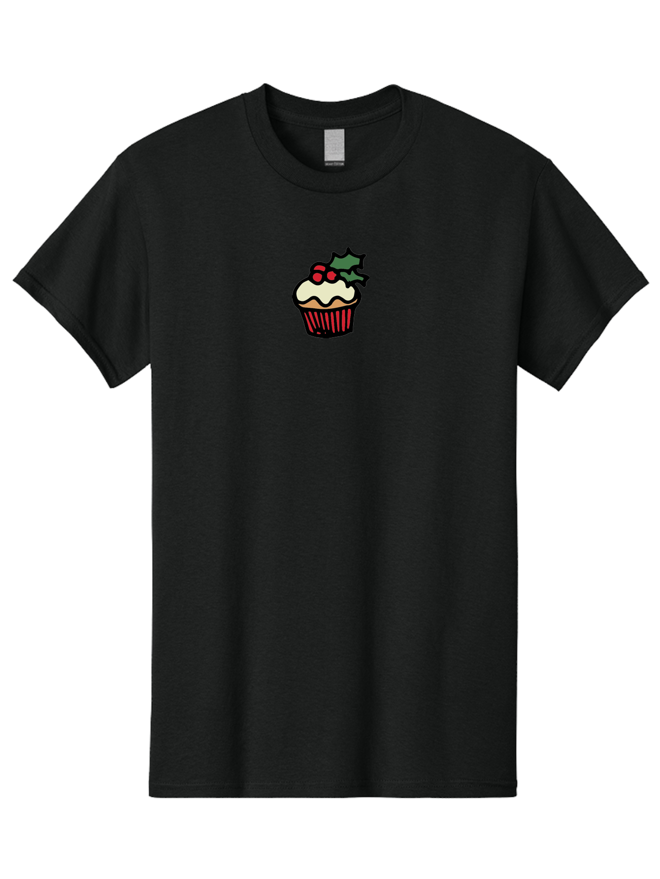 Cupcake-With-Holly Men'S Graphic Tee, 100% Cotton, Comfortable Casual Summer Wear, Machine Washable, Cupcake, Festive Dessert, Sweet Treats, Holiday Decorations, Holly Leaves, Red Berries, White Frosting, Cartoon Style, Dessert Illustration -  Aaa846